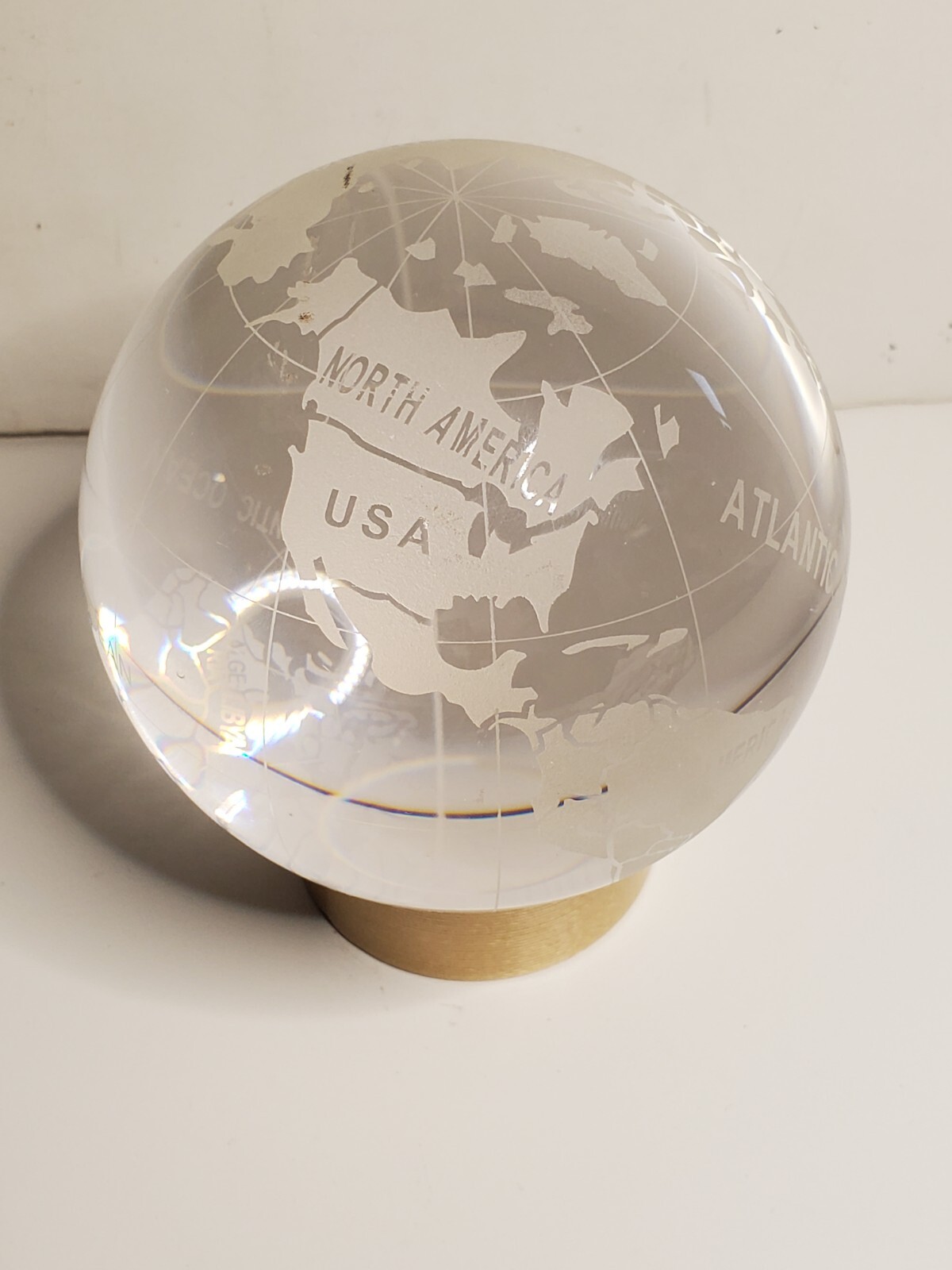 Crystal Clear Glass Ball World Map Globe - Paperweight Decor - 4" Dia