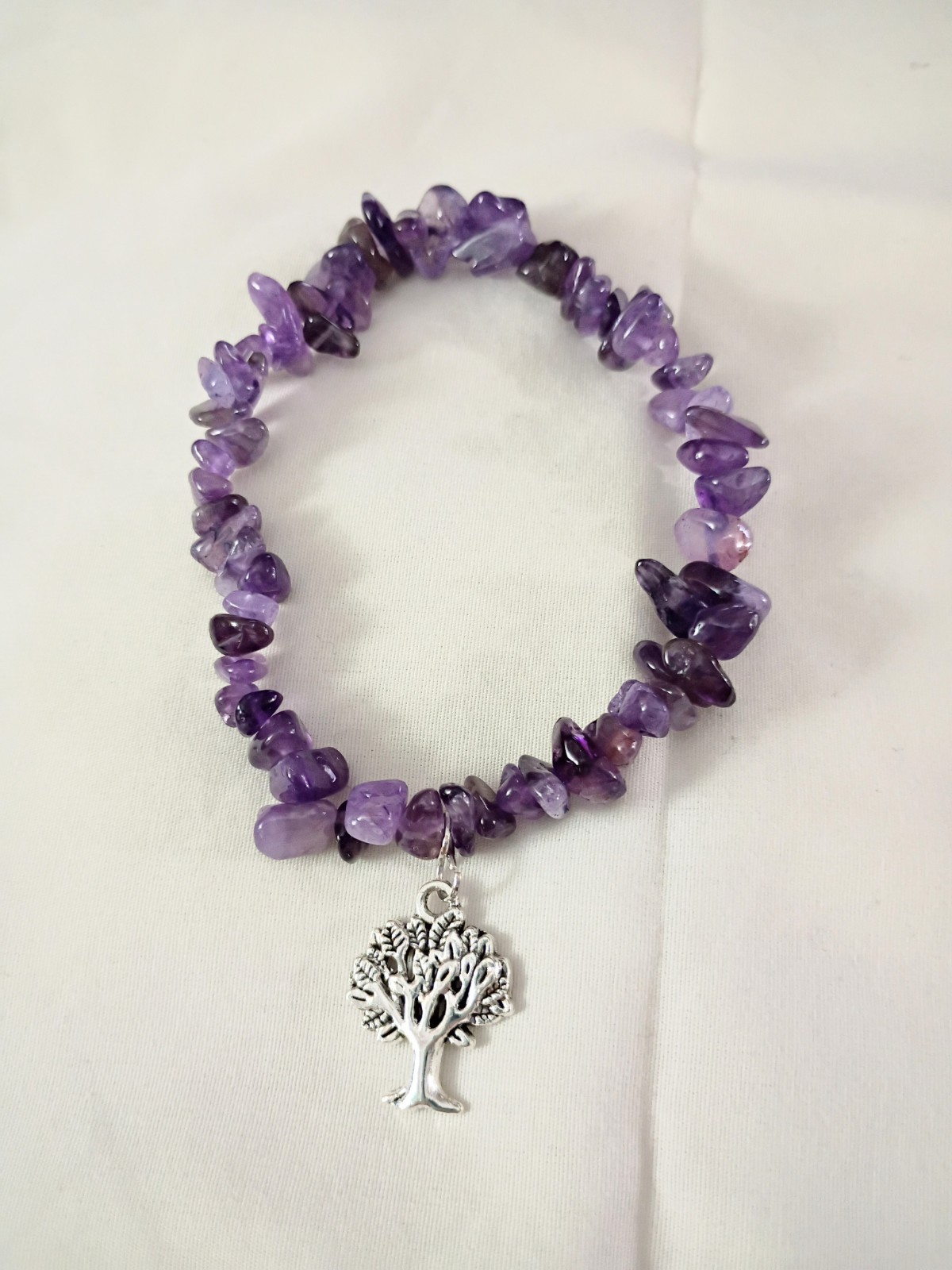 Amethyst Chip Beaded Stretch Bracelet Purple Gemstone Healing Nature Jewelry