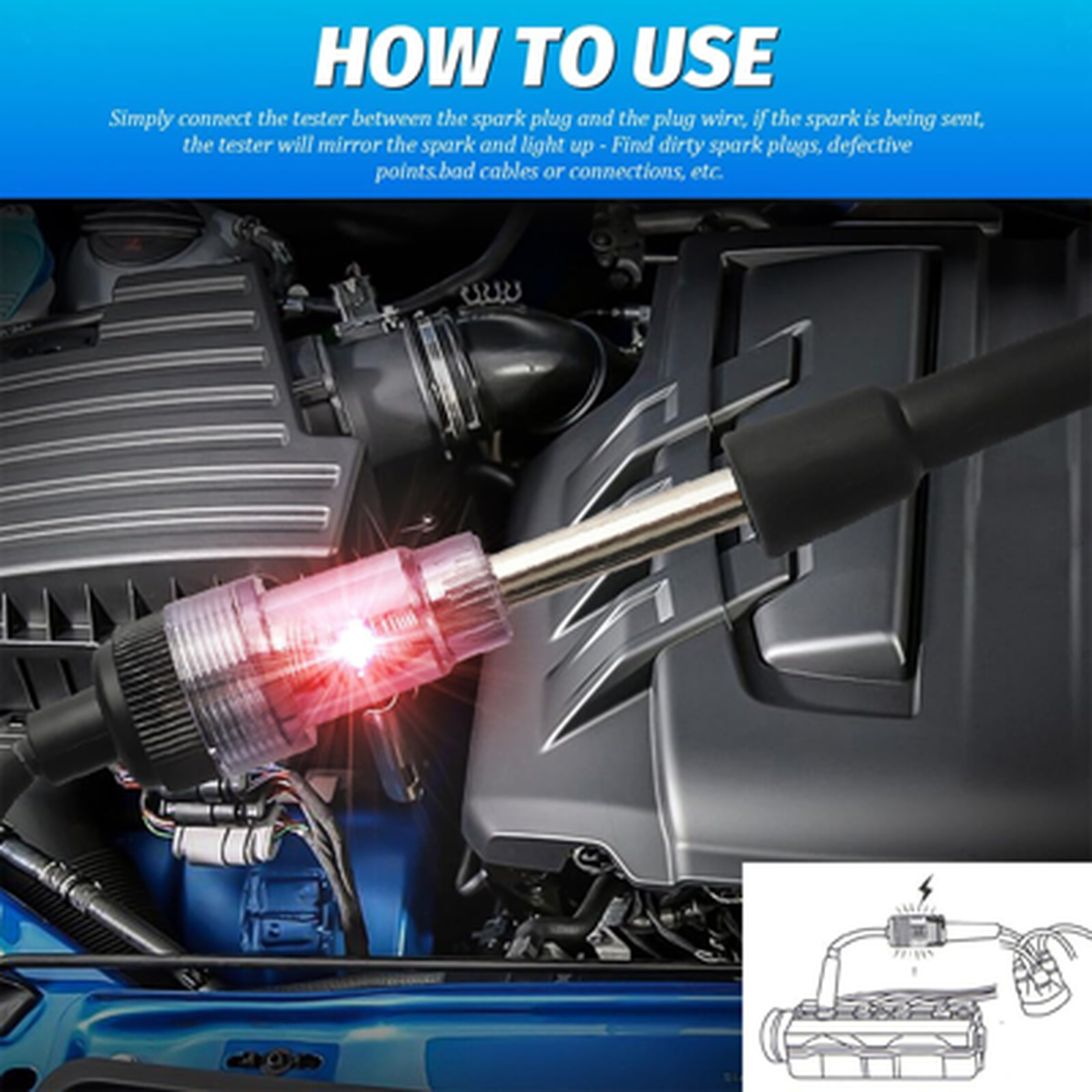 Car Spark Plug Tester Inline Ignition Coil Check Engine Fault Diagnostic Tool
