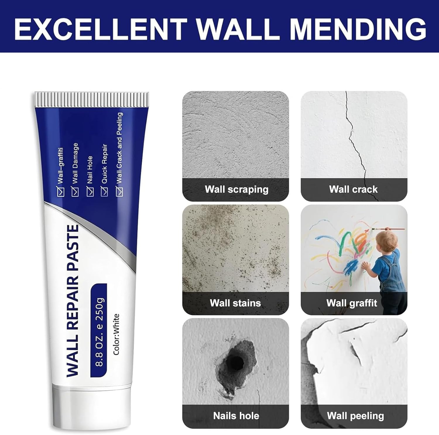 Efficient Drywall Repair Kit with Scraper, 2026 Upgrade Quick Drying Wall Mendin