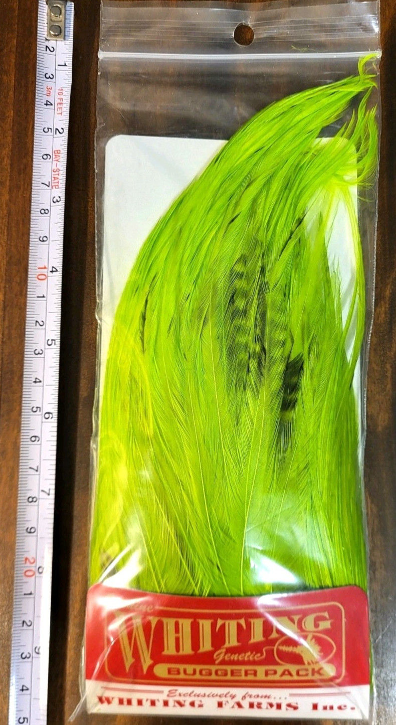 Whiting Bugger Pack, White Dyed Flour. Green Charter., Fly Tying