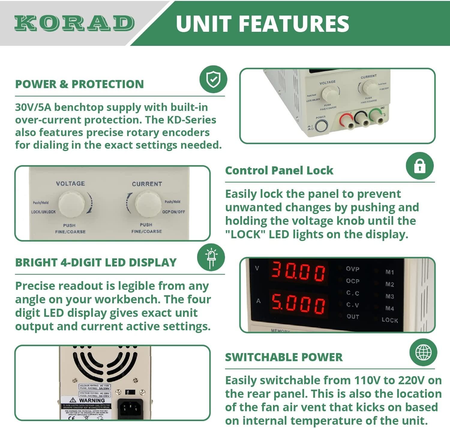 KORAD KD3005D - Precision Variable Adjustable 30V, 5A DC Linear Power Supply Dig