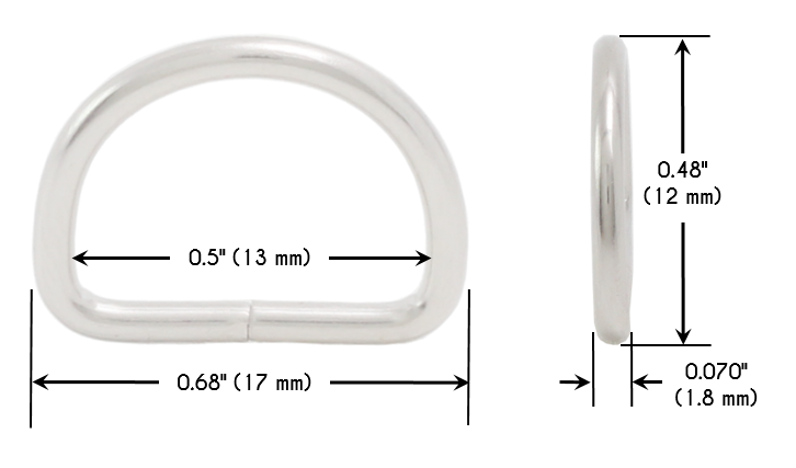 D Ring 0.68" (1/2" Inside) Non Welded Plated Loop Ring for Buckle Straps Bags