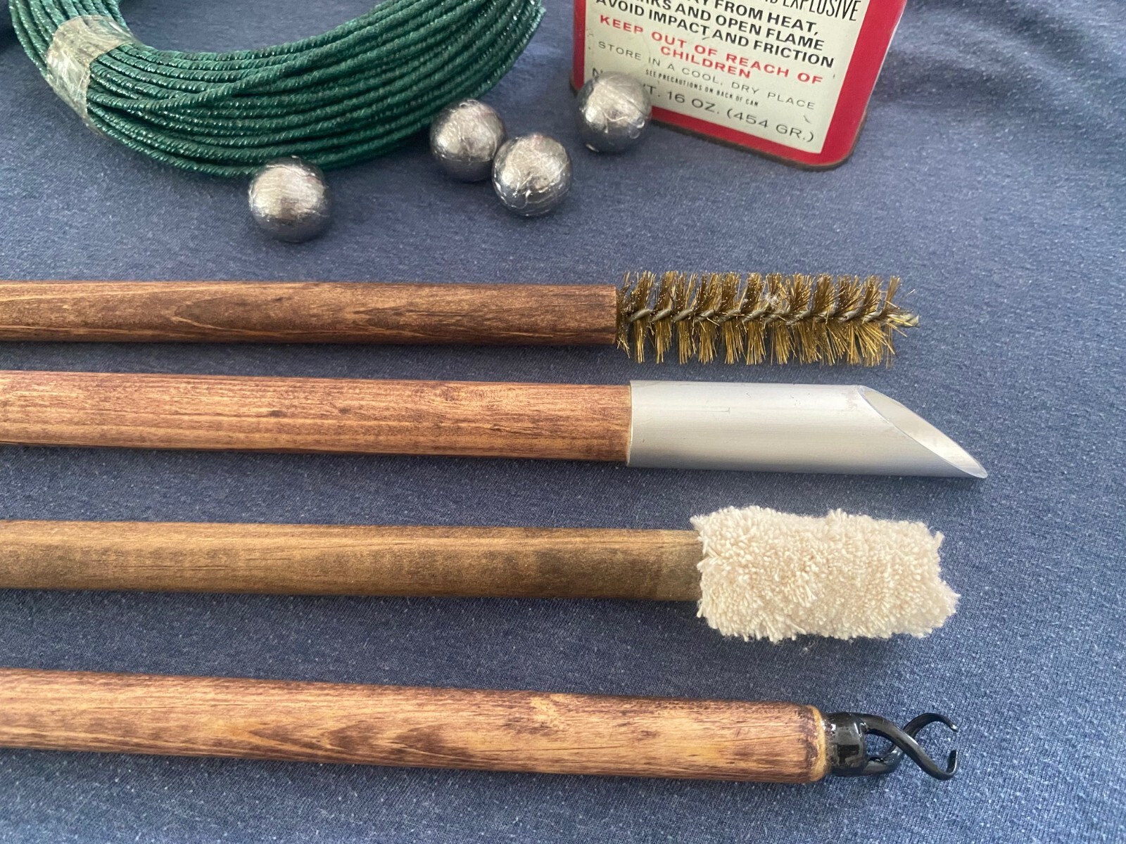 BLACK POWDER SIGNAL CANNON .75" WORM SCOOP SWAB BRUSH ROD SET