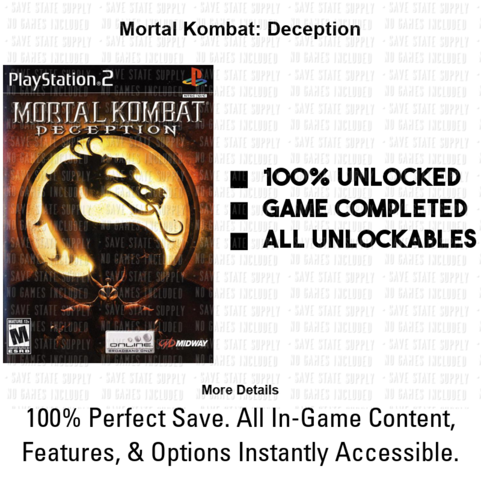 Mortal Kombat DC Alliance Monks Armageddon Deception PS2 PS3 Memory Card USB