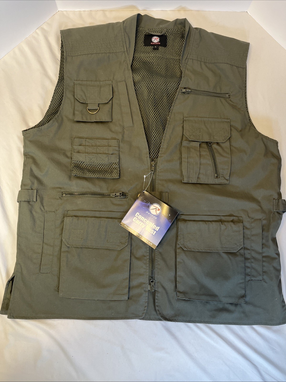 Rothco Concealed Carry Vest Public Safety Gear Green Size Large Pockets Zip Up