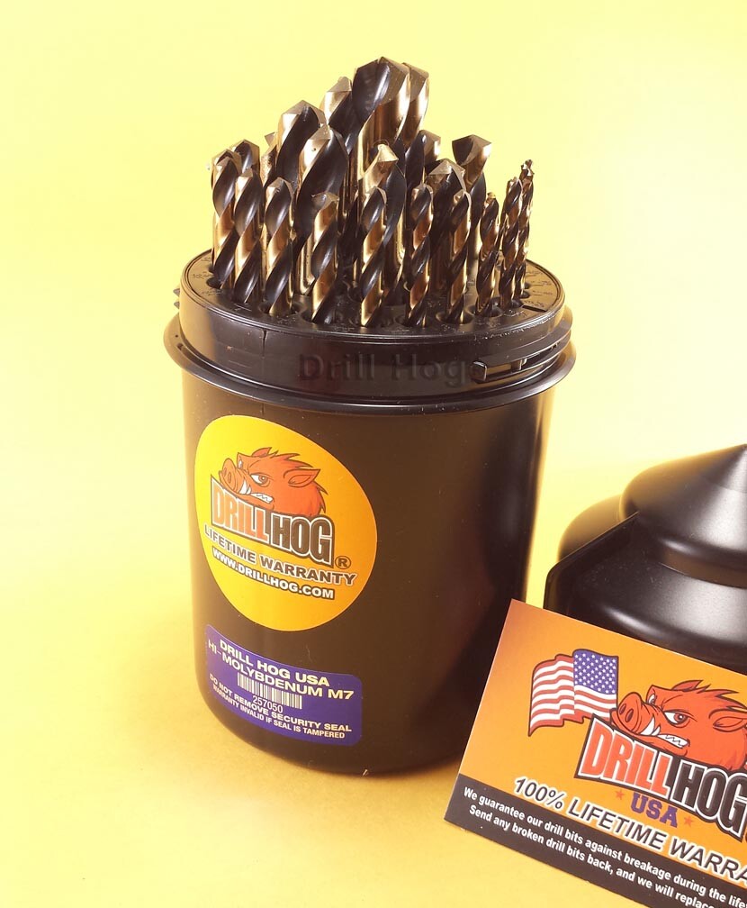 Drill Hog® 29 Pc Drill Bit Set Drills Index HI-Molybdenum M7 Lifetime Warranty