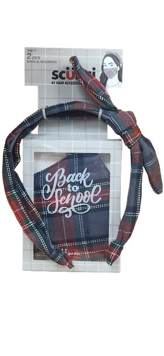 Scünci Back to School 2-Piece Set - Headband & Face Mask - Plaid Design