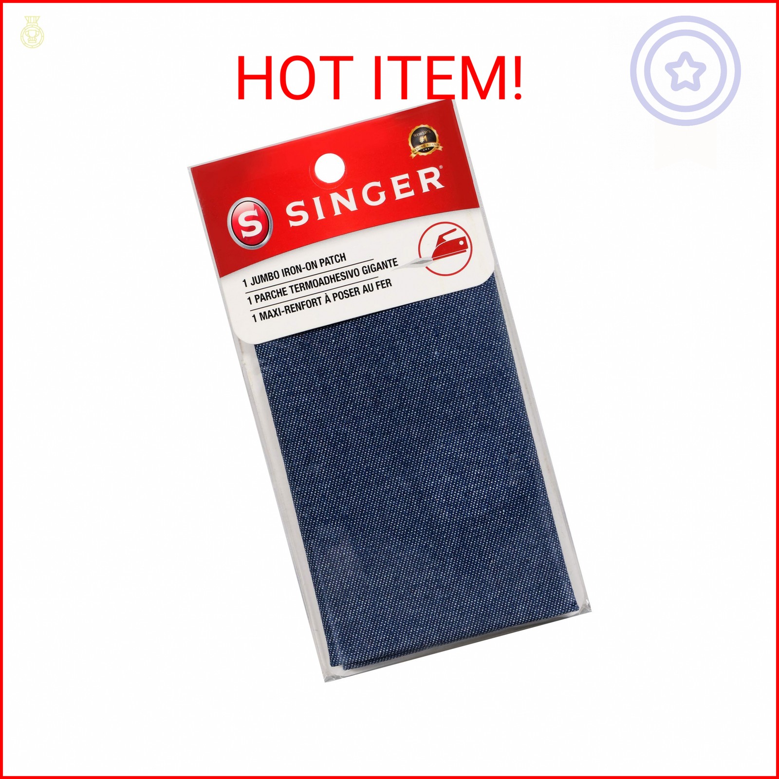 Singer Jumbo Iron-on Denim Patch, 8-Inch by 10-Inch