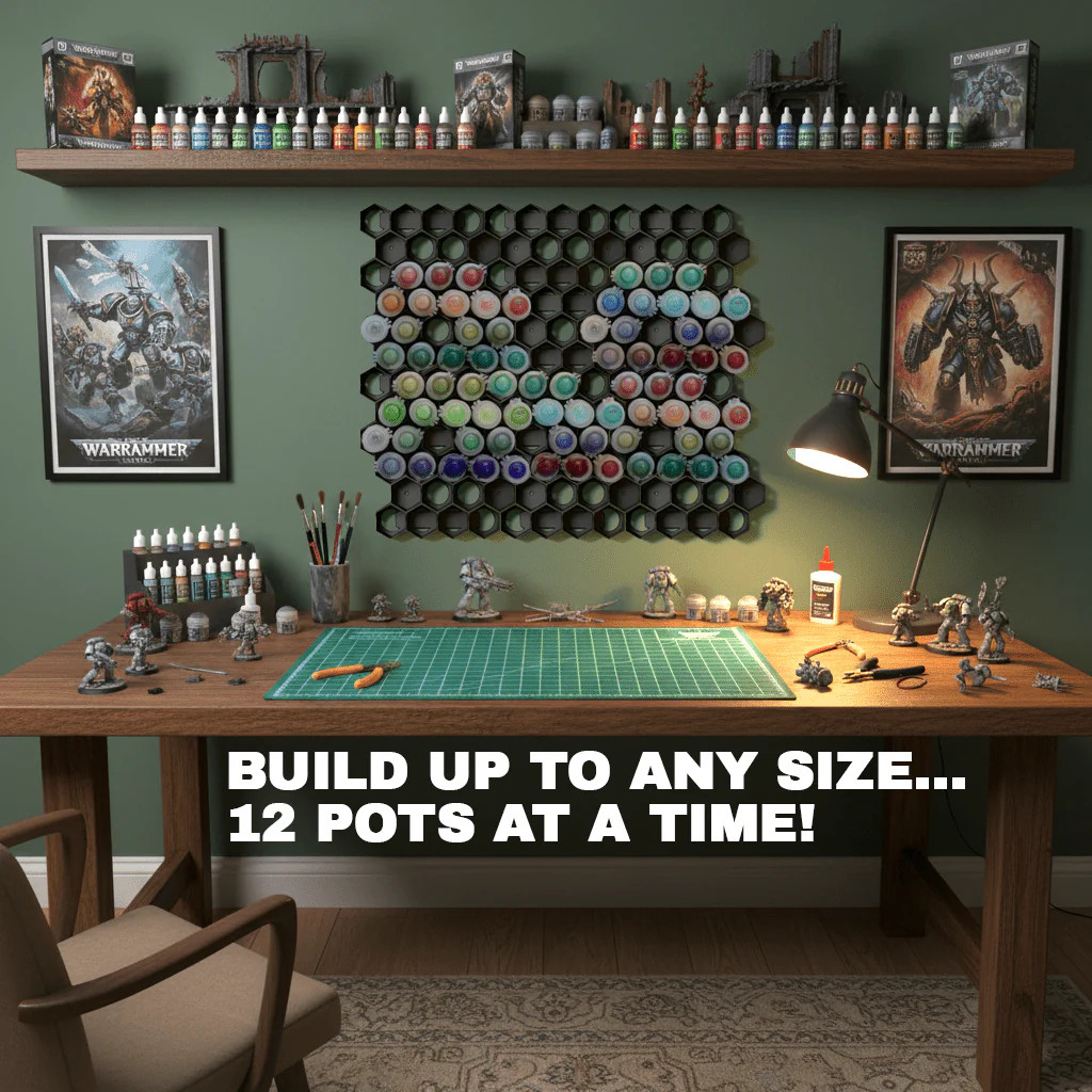 Citadel Paint Storage for 40k: 32mm Hex Wall & Desk Organiser (MODULAR) by Fat