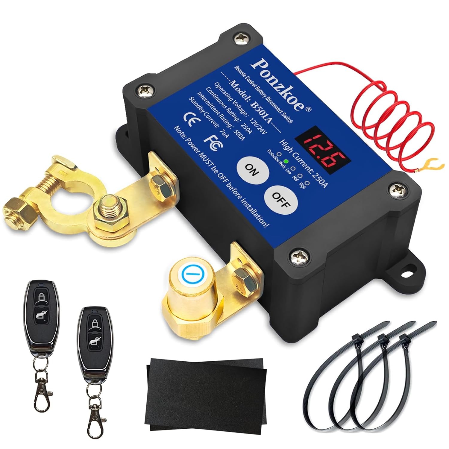 250A Smart Remote Battery Disconnect Switch 12V 24V - Quick Kill Switch for Car,