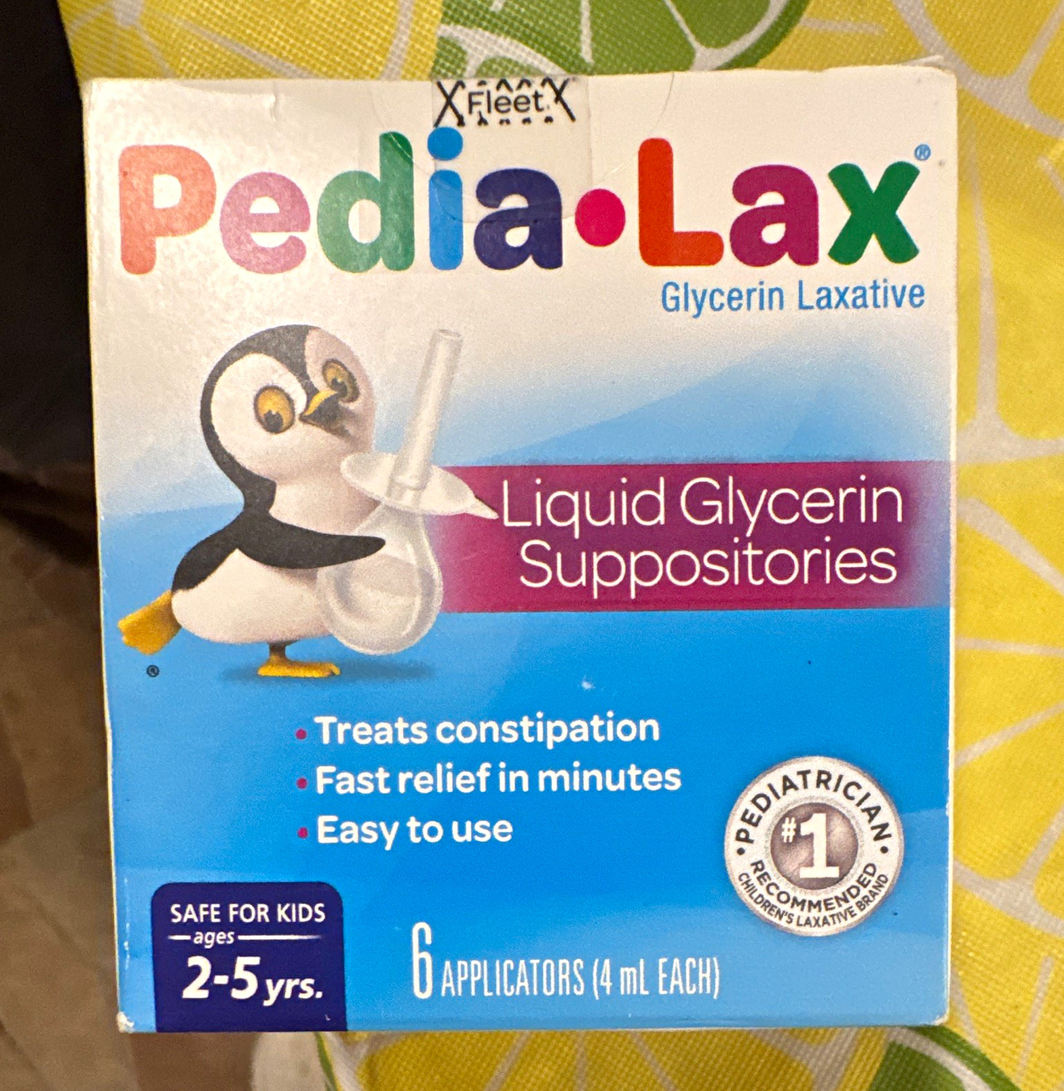Pedia-Lax Glycerin Liquid Suppository Laxative Kids 2-5, 6 Applicators 4mL
