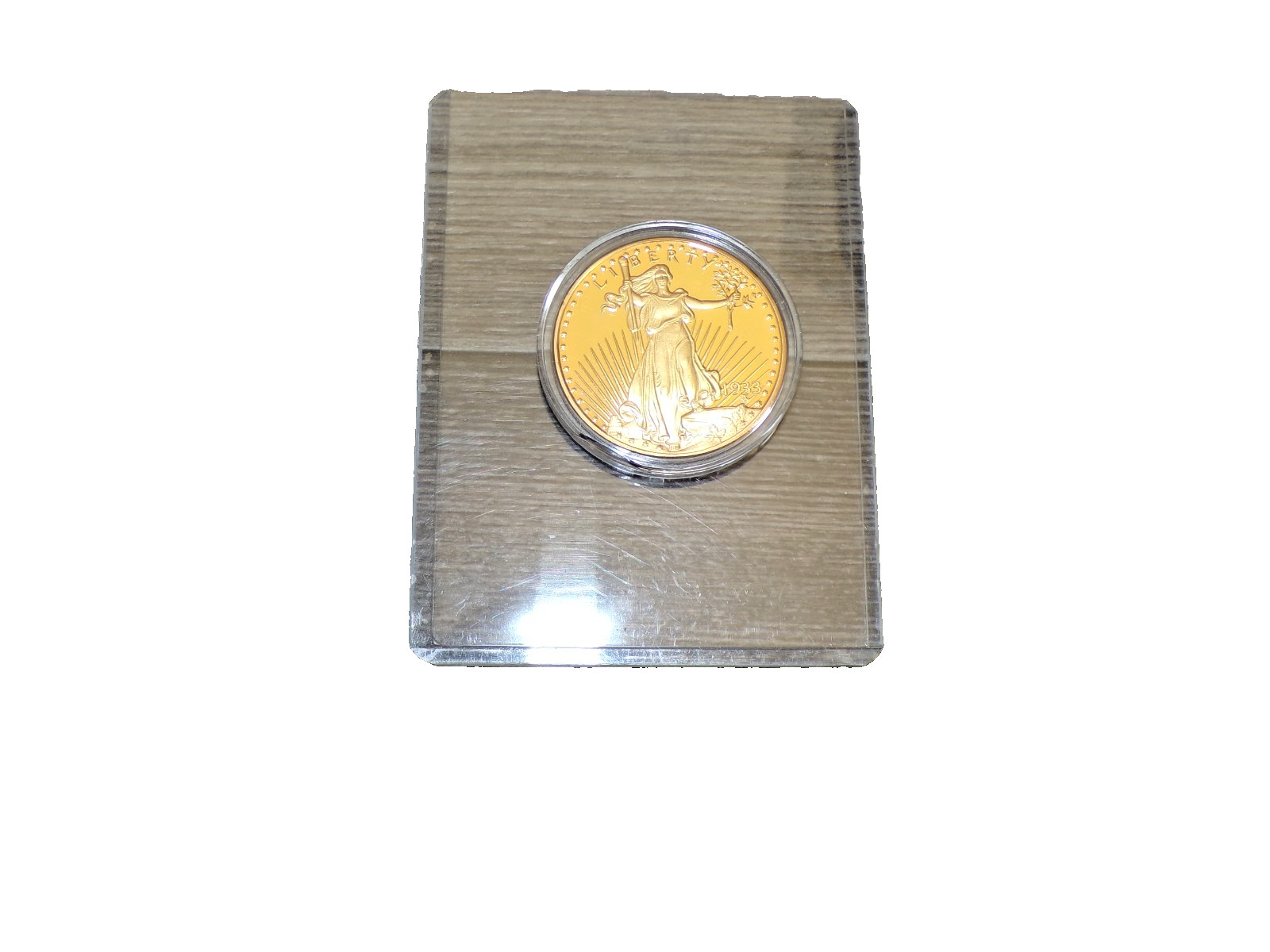 24k Gold Plated U. S., Liberty 1933 Eagle Twenty Dollars COPY COIN in Capsule