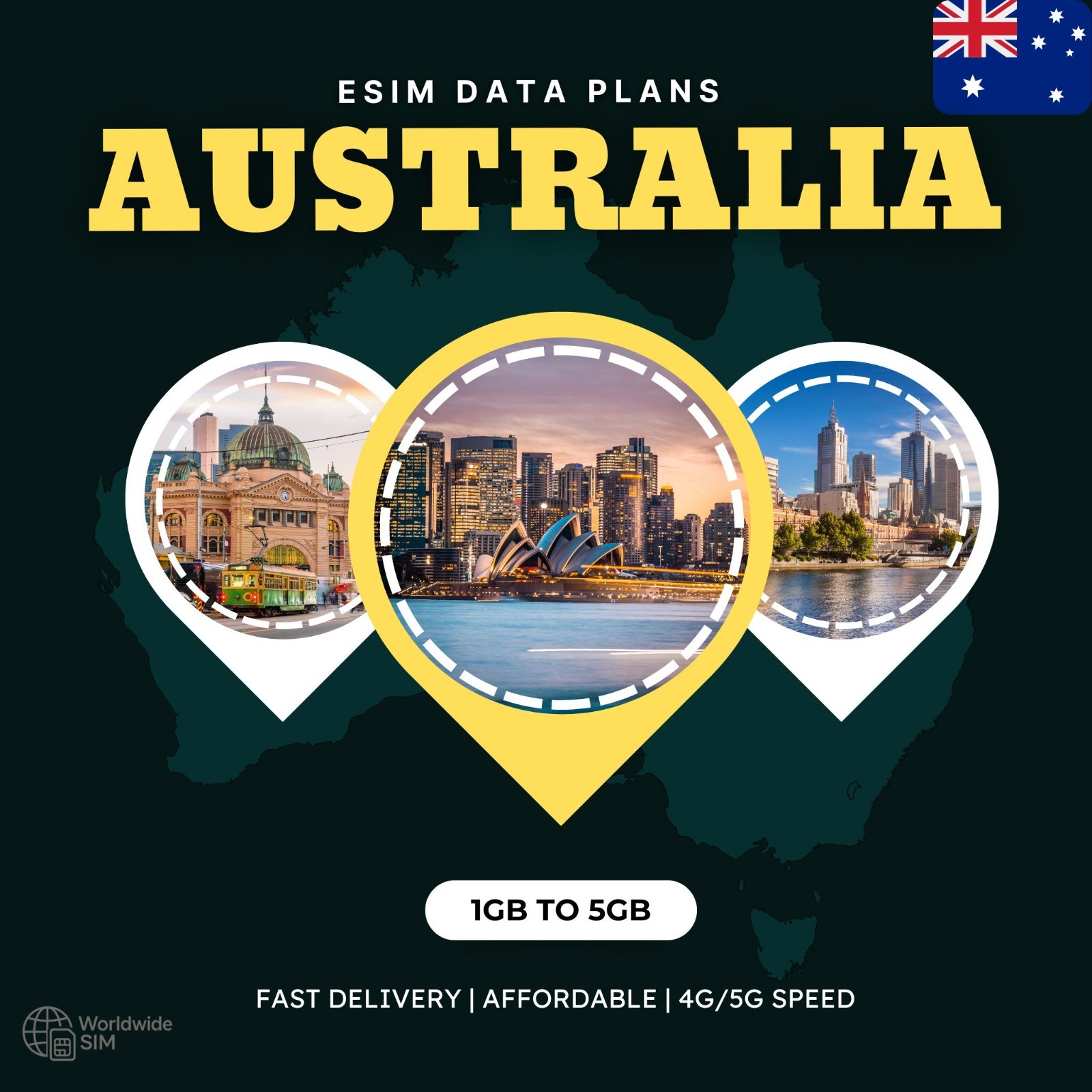 Australia 1 GB to 5 GB eSIM | 4G/5G Data Plan | Same-Day Delivery | Easy Setup