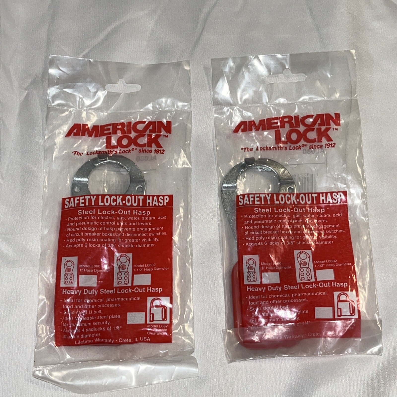 Lot of 2 American Lock AL080 1" Safety Steel Lockout Hasp Hasps L080 Brand New