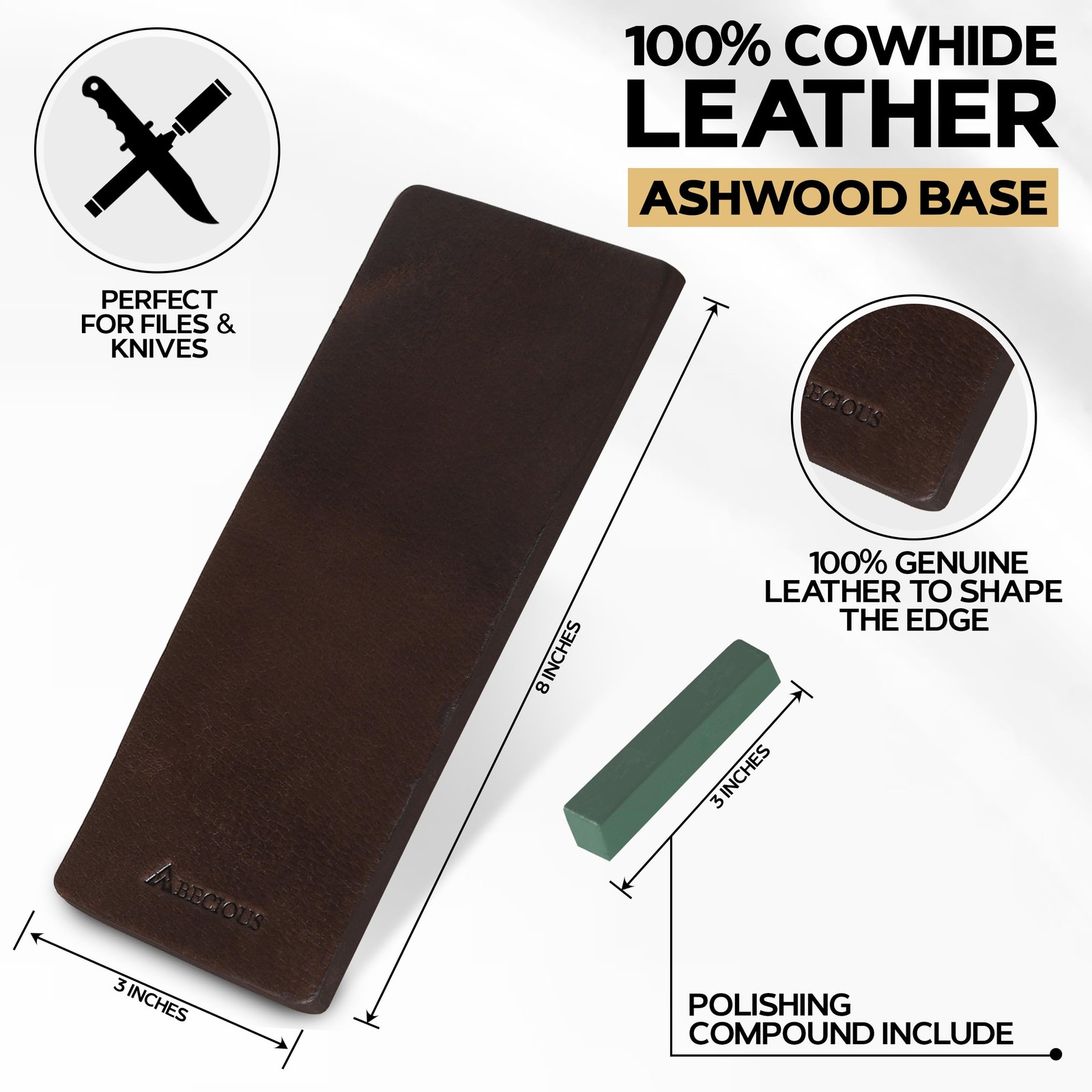 Leather Strop 3x8 Inch Buffing Block Honing Compound Knife Sharpening Tool