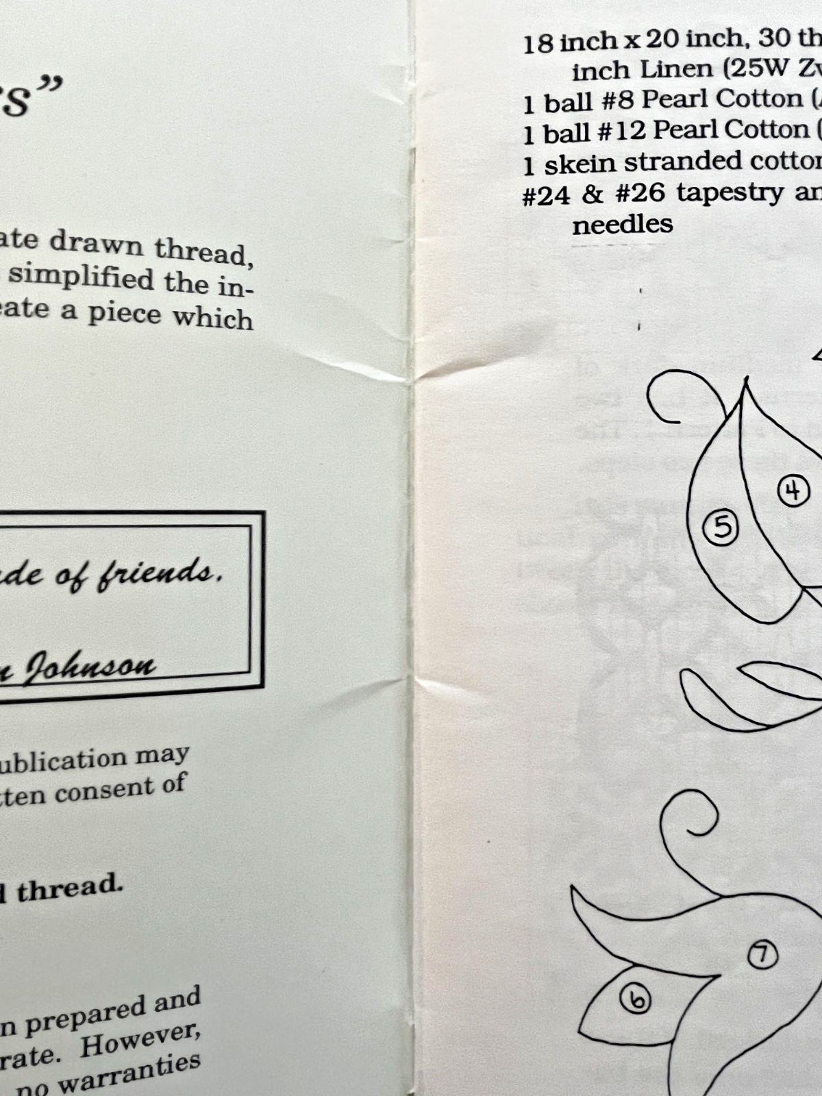 Friends in Needlework Fanciful Flowers drawn thread/fabric and blackwork pattern