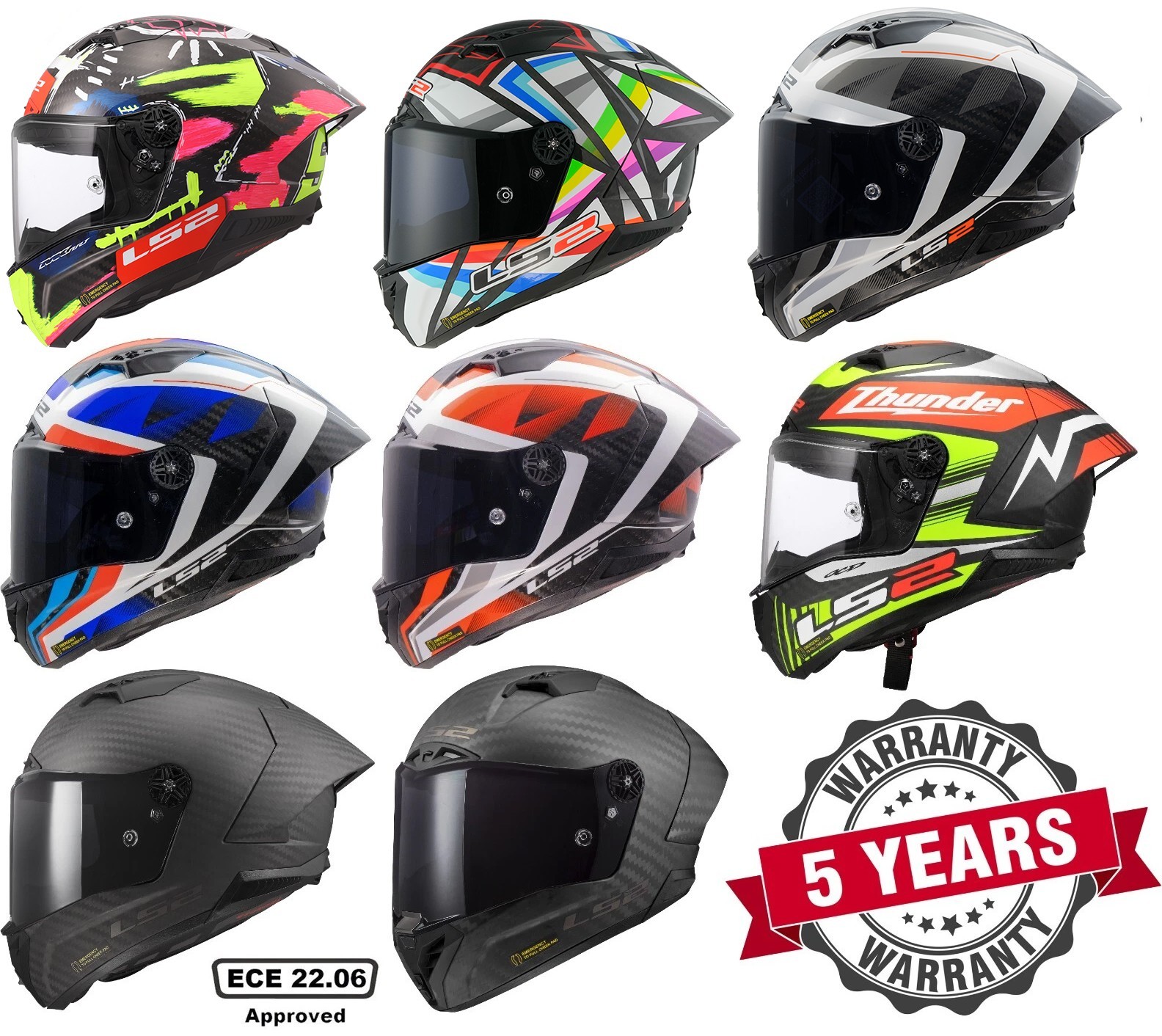 LS2 FF805 THUNDER CARBON FIBRE ACU GOLD FULL FACE MOTORCYCLE CRASH HELMET