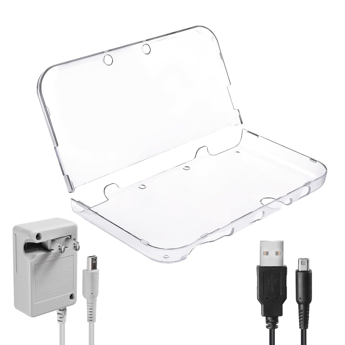 Power Adapter & USB Charger Cable & Case Kit for New 3DS XL LL - OEM Gray