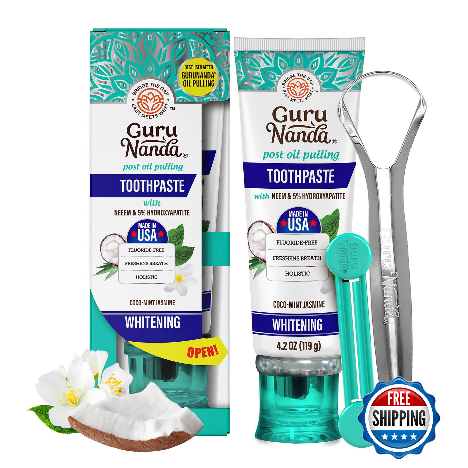 GuruNanda Hydroxyapatite Toothpaste - Fluoride-Free Whitening, SLS Free