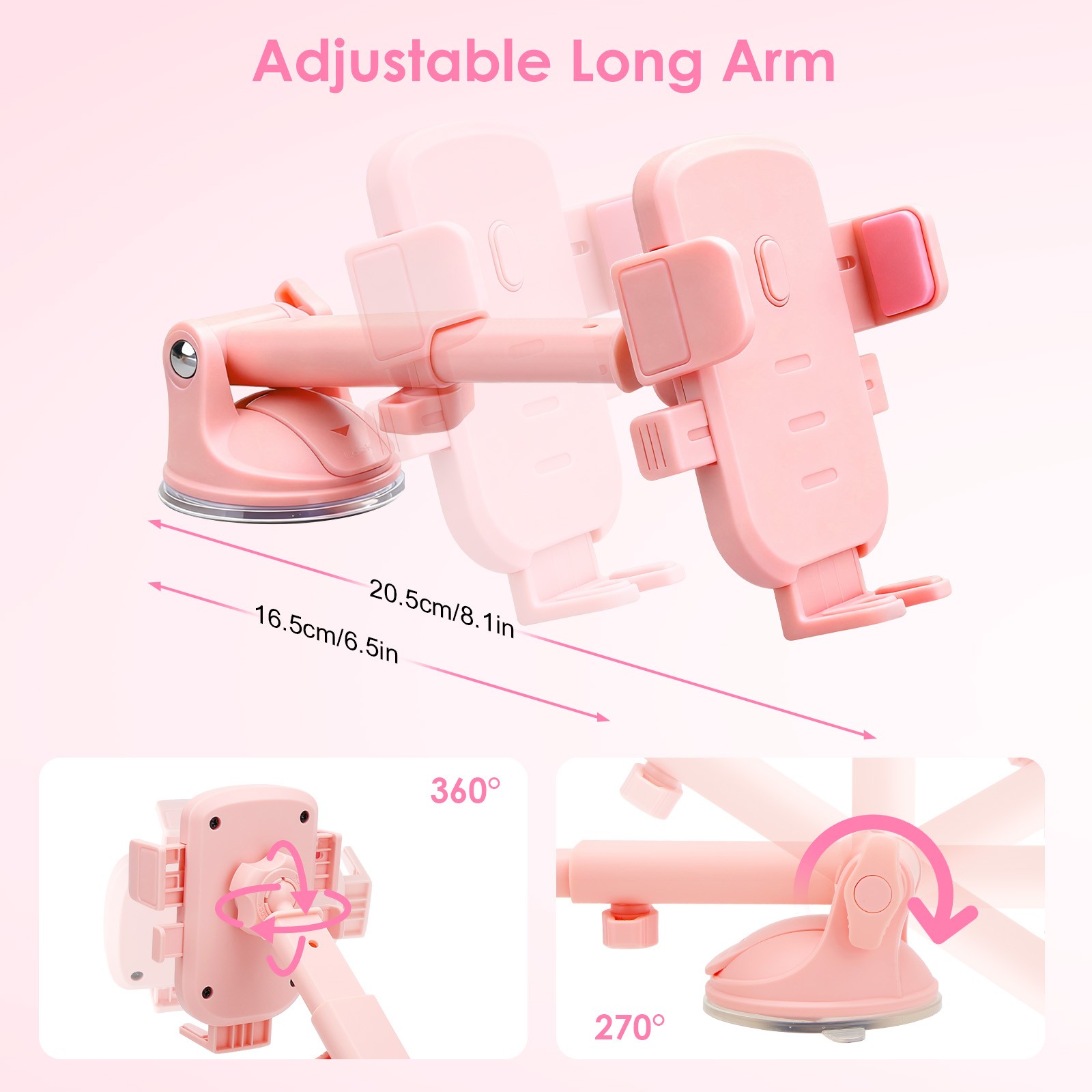 Car Phone Holder 360°Adjustable Suction Dashboard Mount for 4-7.2"iPhone Android