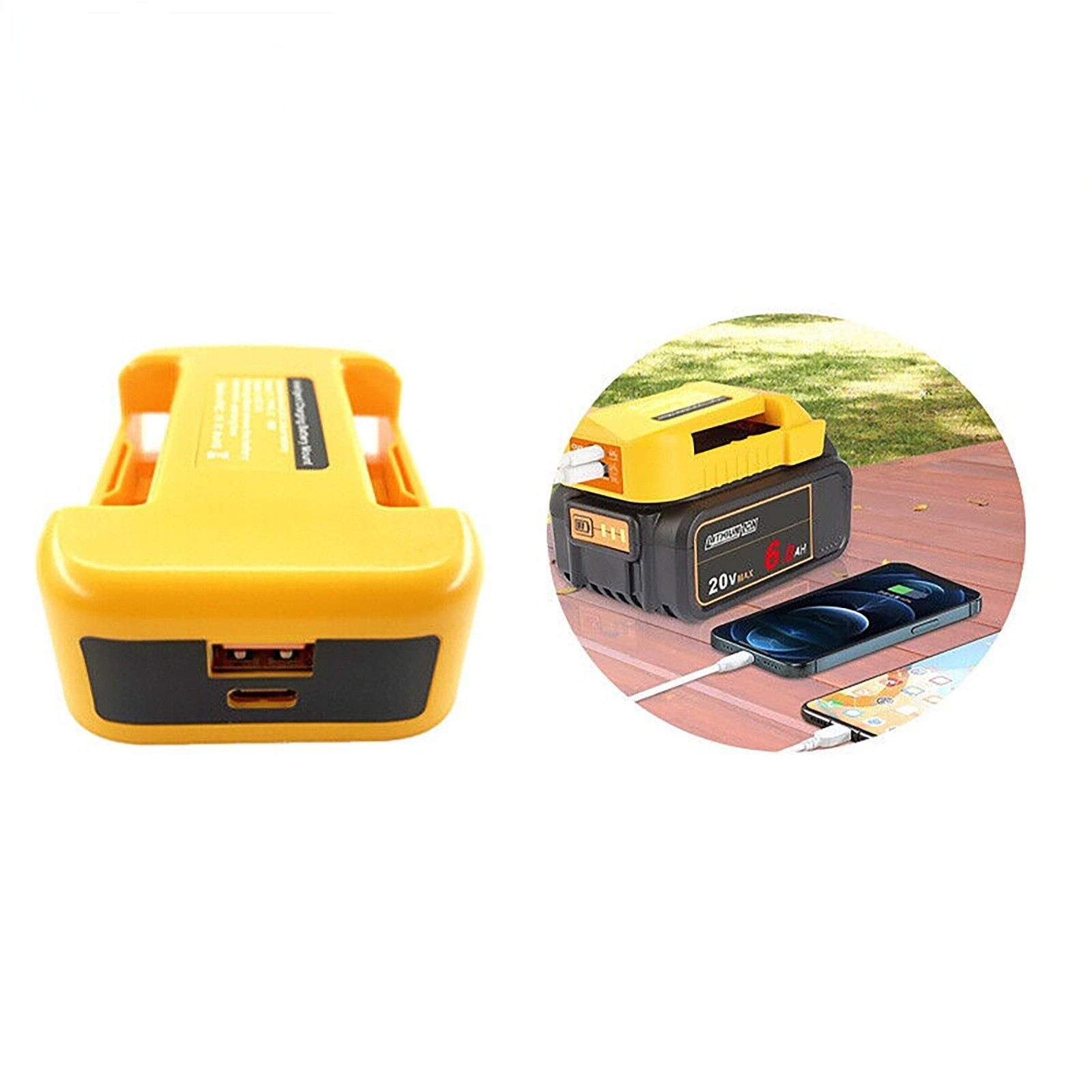 USB Type-C Battery Adapter For Dewalt 20V DCB201 DCB203 DCB204 DCB206 DCB207