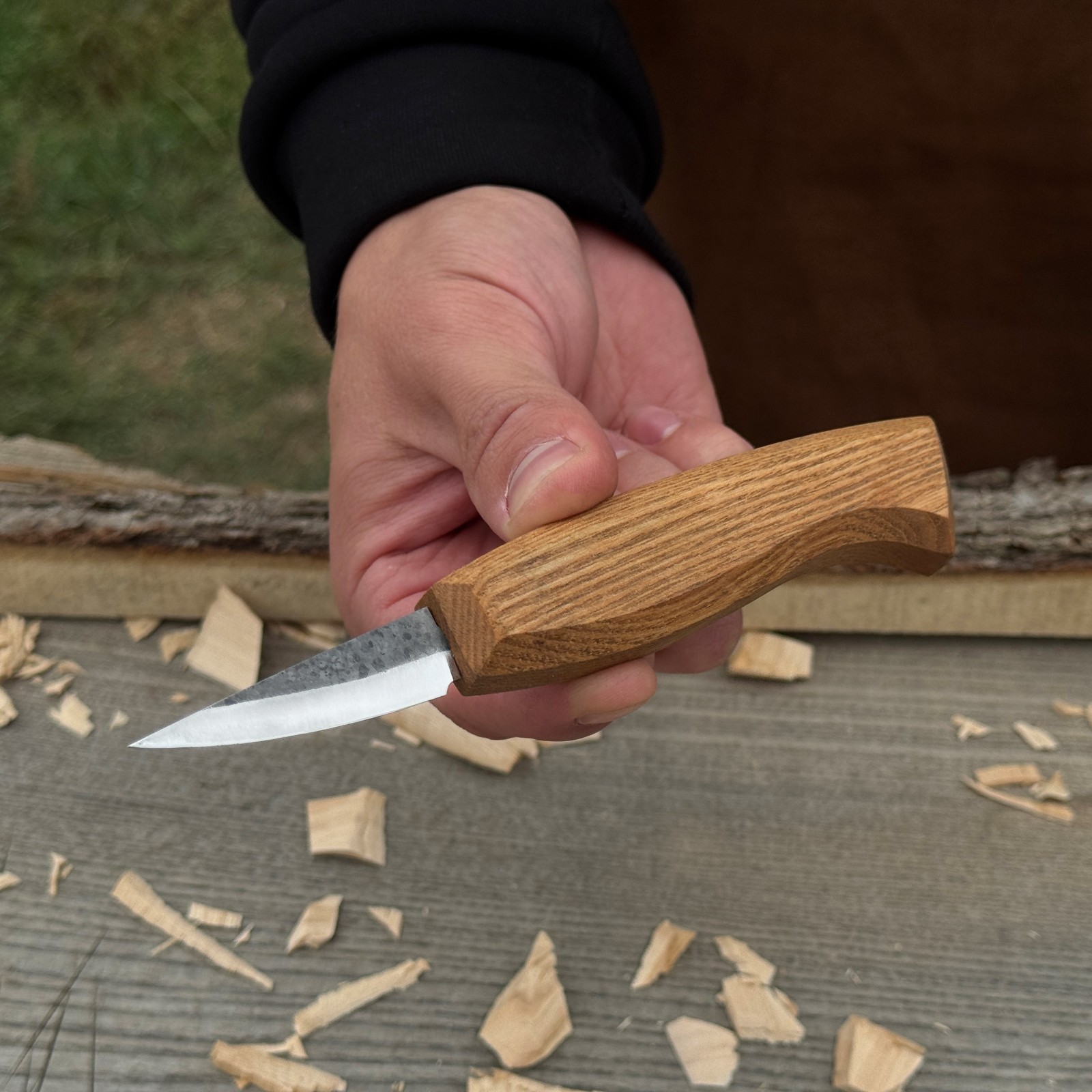 Hand-Forged Sloyd Knife Carbon Steel Blade Ash Handle Gift for Beginner