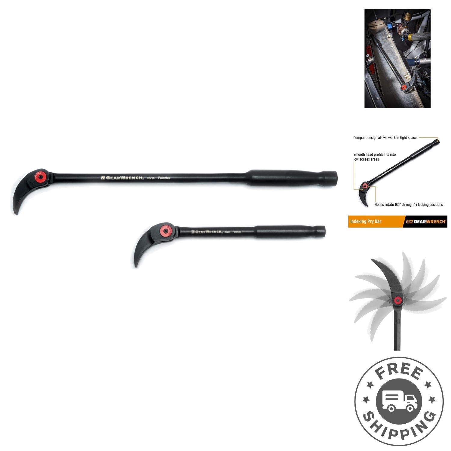 Versatile Indexing Pry Bar Set - 8" & 16" for Mechanics & Technicians
