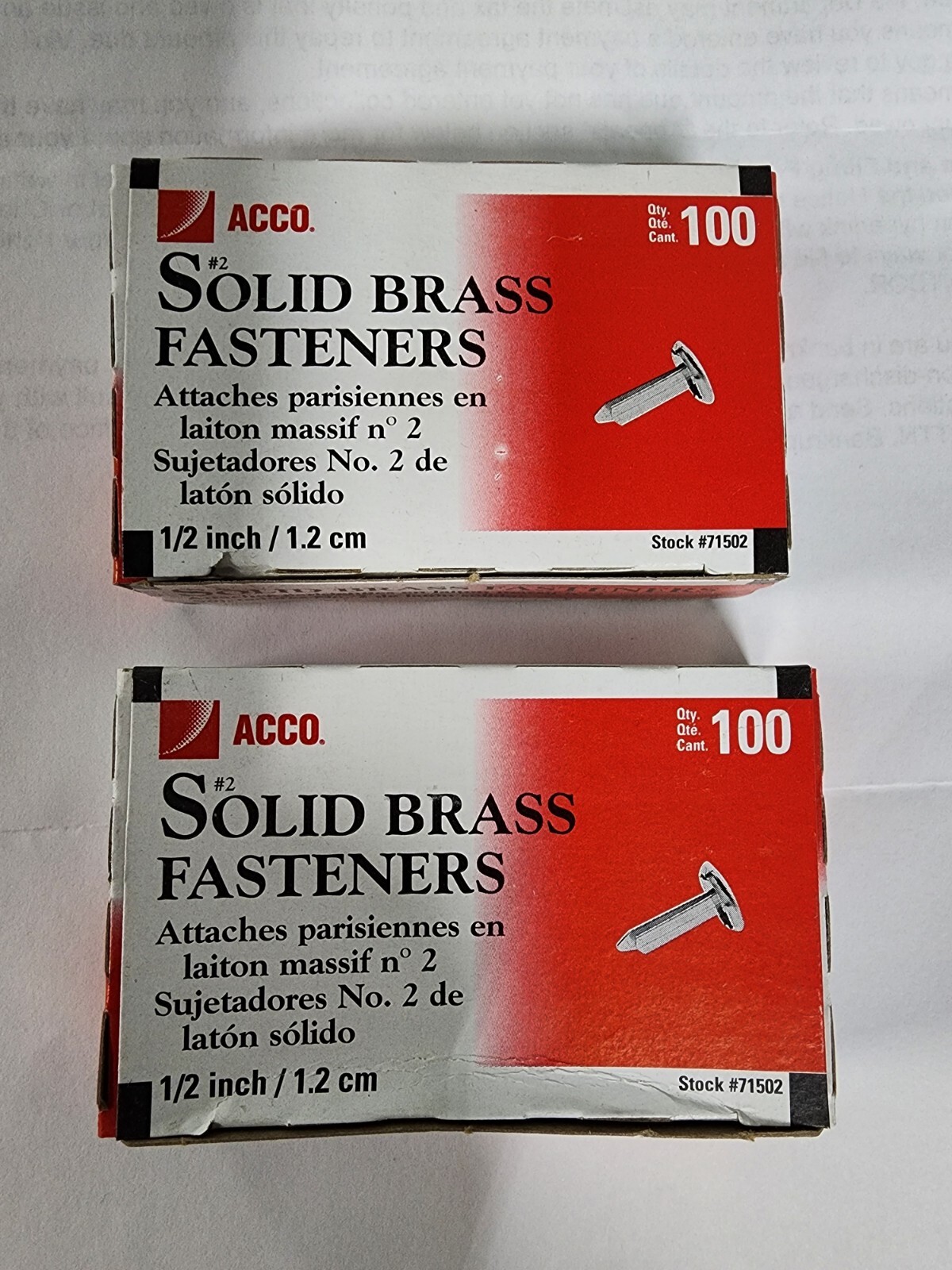 Acco 71502 Brass Round Head Fasteners, 1/2", 2 Boxes! New in Box, SHIPS FREE