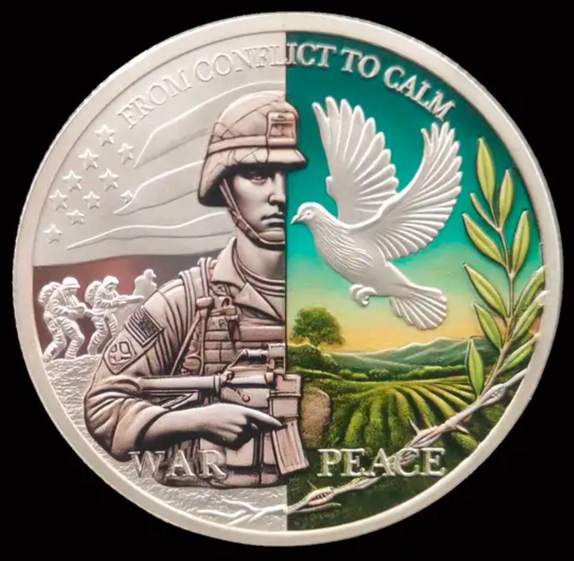 PTSD Support & Awareness Challenge Coin/Capsule WAR PEACE HOPE RENEWAL HEALING