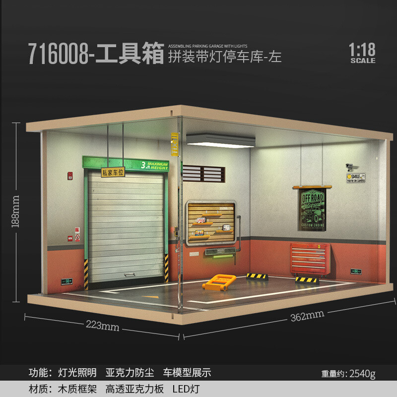 1:18 Scale Diorama Car Garage Assemble Model Parking Lot With Light Scene Model