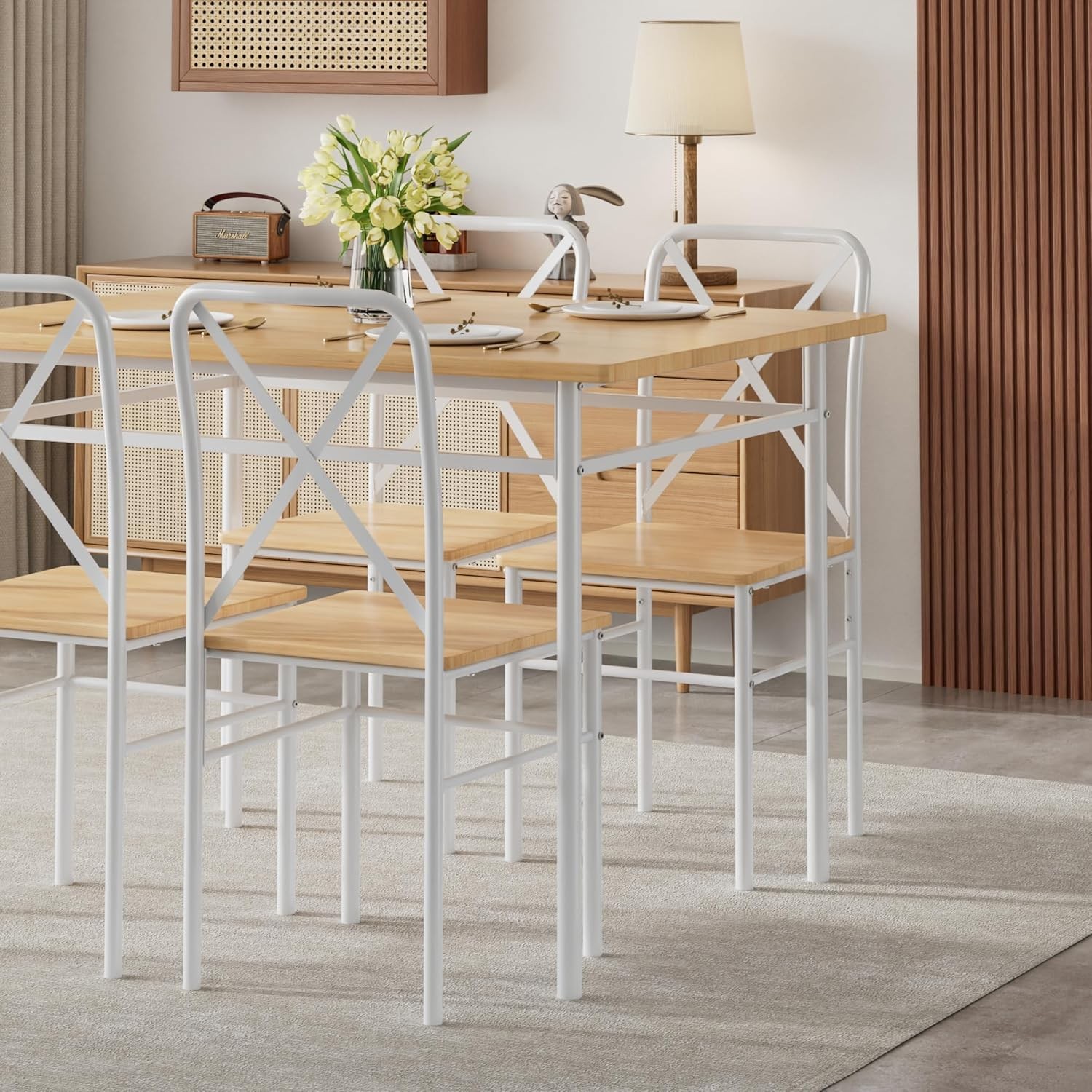 5-Piece Kitchen Dining Table Set Wood Tabletop & Heavy-Duty Metel Frame