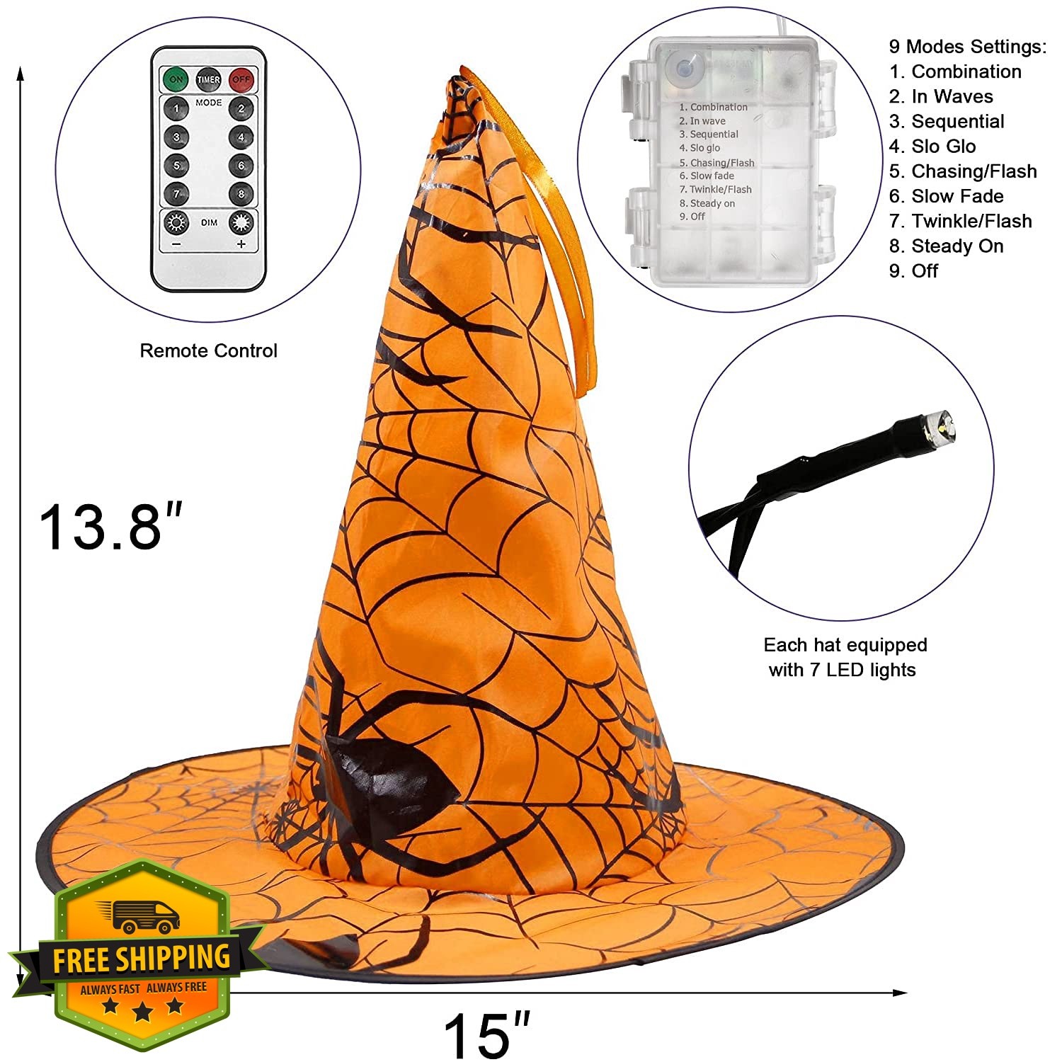 Dazzle Bright 8 Witch Hat String Lights