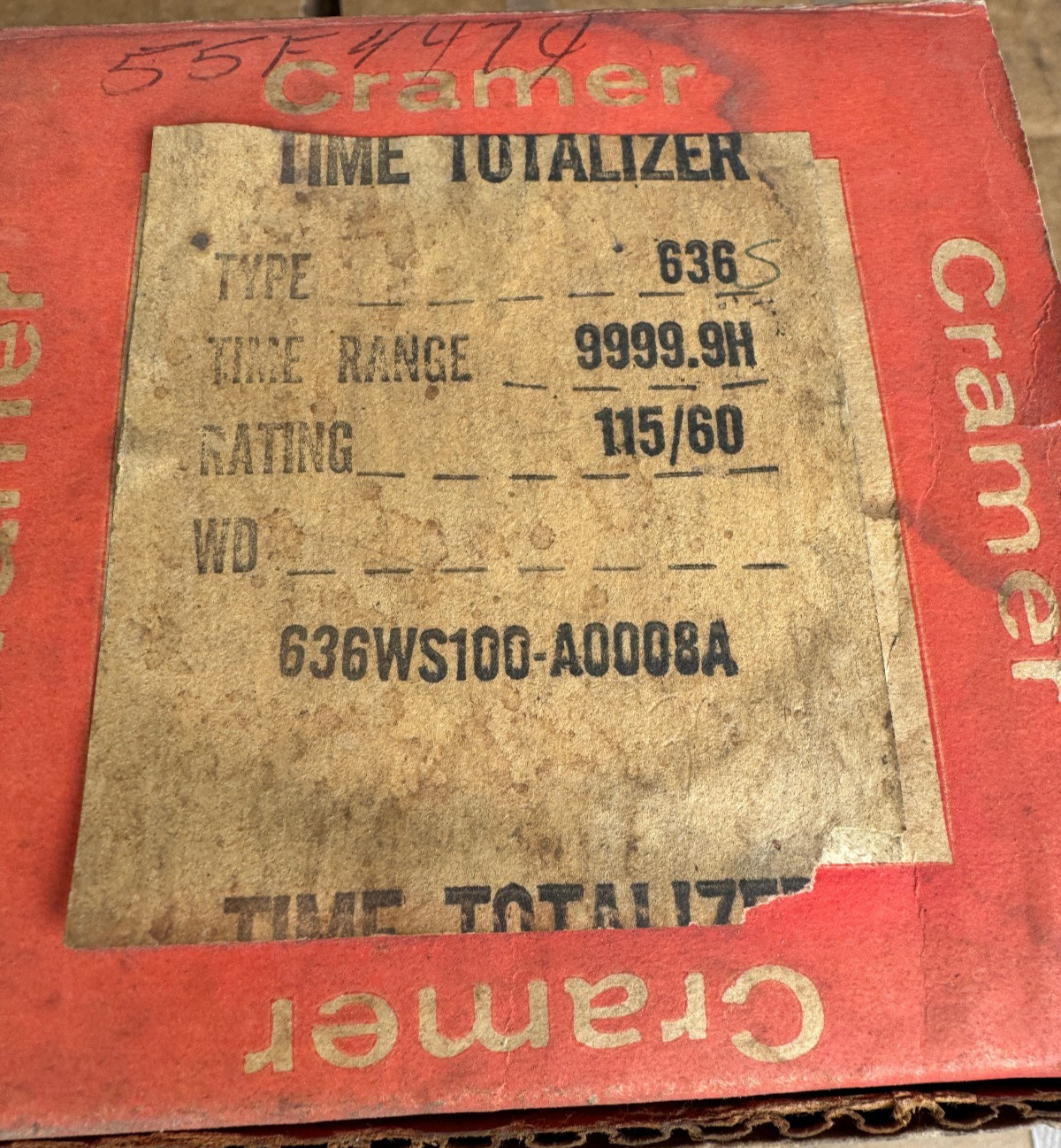 Cramer Type 636 Hour Meter 9999.9, 115V New Free Shipping