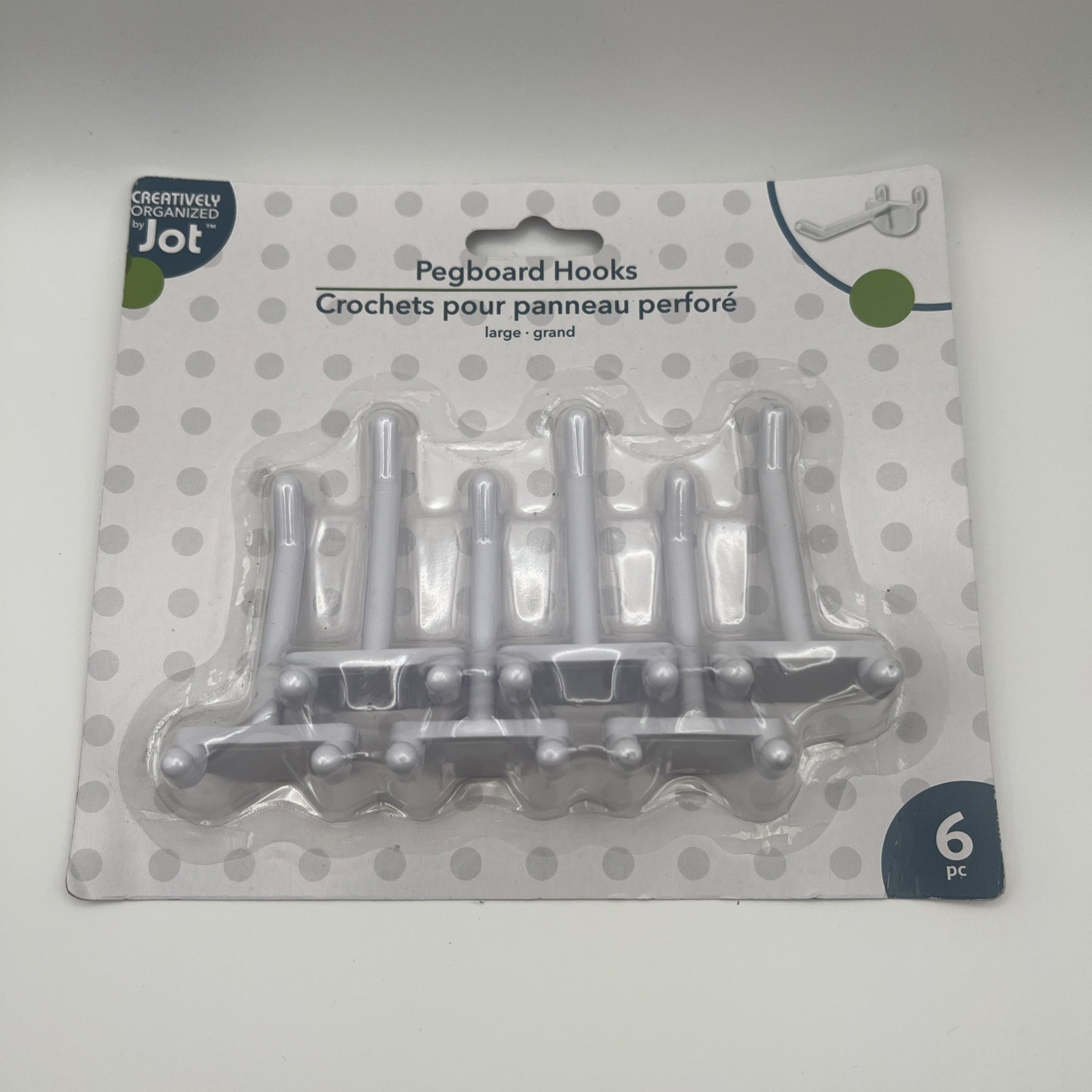 Jot Large Plastic Pegboard Hooks 6pc.