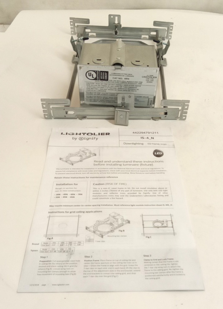 Philips 4RN Lightolier 4" LED Downlighting Frame-In Kit Round New Const. Non-IC