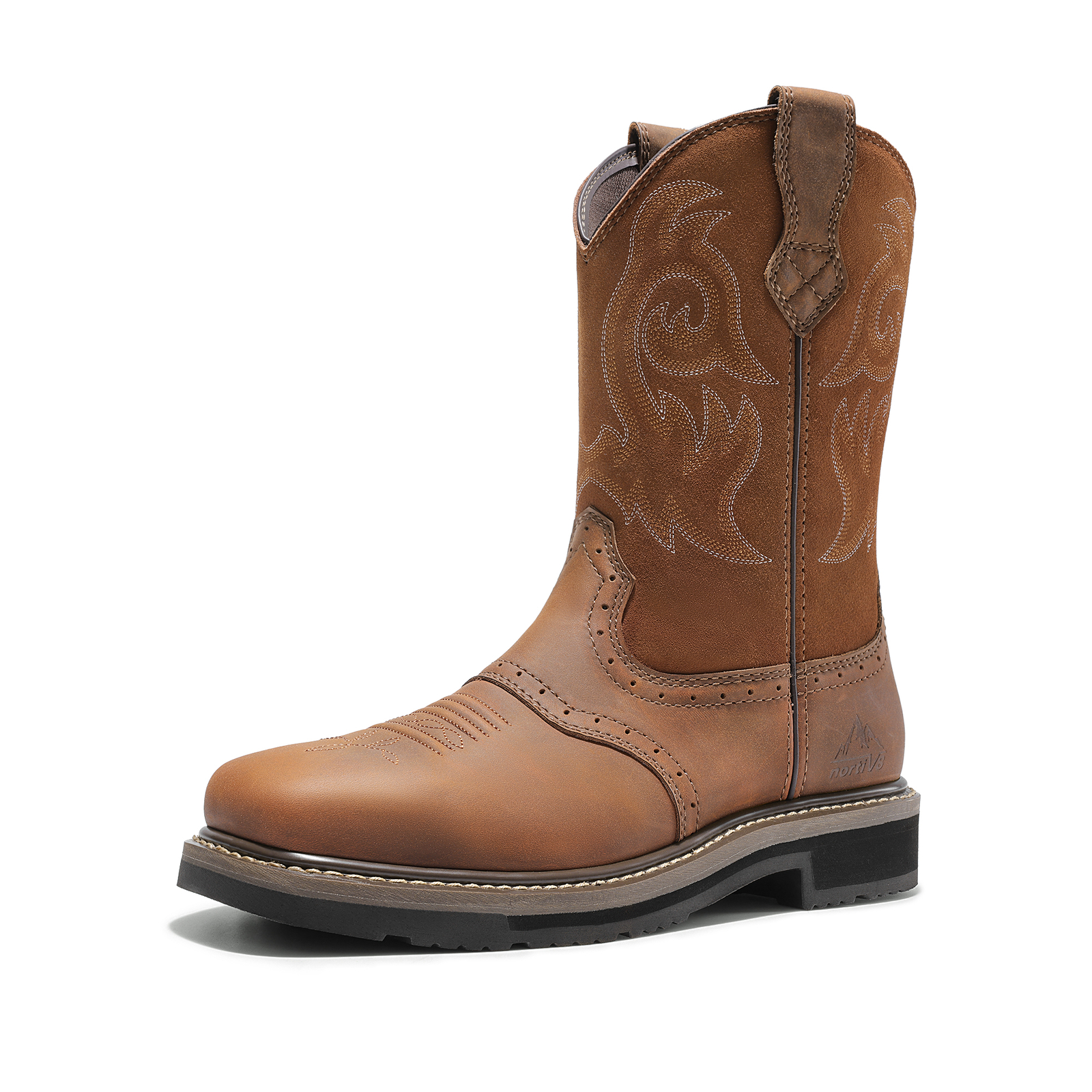 NORTIV 8 Men Steel Toe Boots Western Boots Square Toe Mid Calf Work Boots