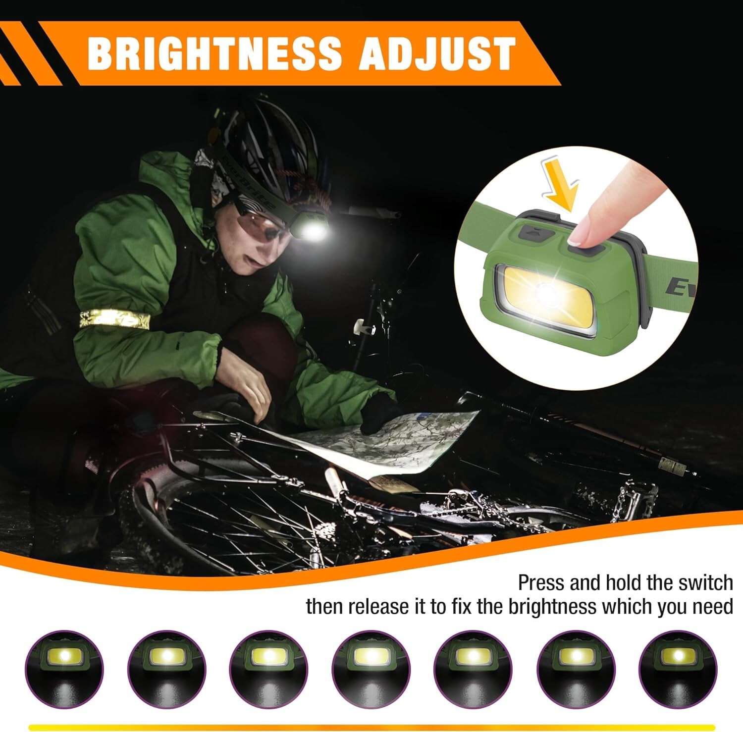EverBrite Rechargeable Headlamp Multi-color 7 Lighting Modes w/Memory Function