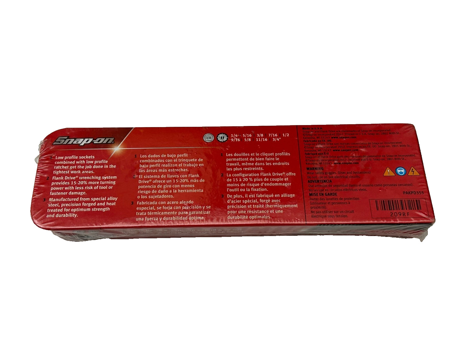 Snap-on Tools 9pc 3/8 Drive SAE 12 Point Chrome Low Profile Socket Set 209RF NEW