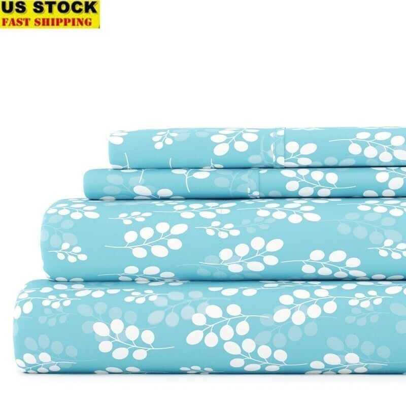 Soft Hypoallergenic Microfiber Sheet Set 4 Pieces Deep Pocket Floral Design New