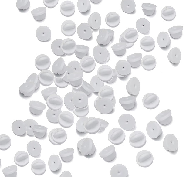 50x Clasps Silicone Rubber White Pin Badge White Badge Lapel Clasp Caps