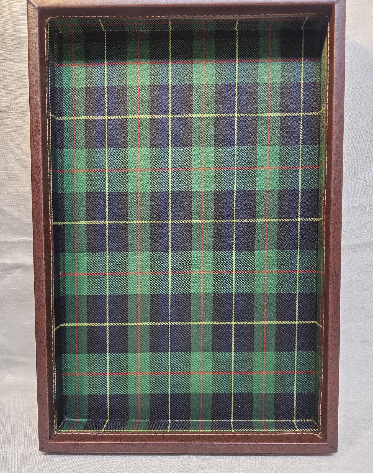 Brown Trimmed With Green Blue Yellow Red Plaid Valet Tray