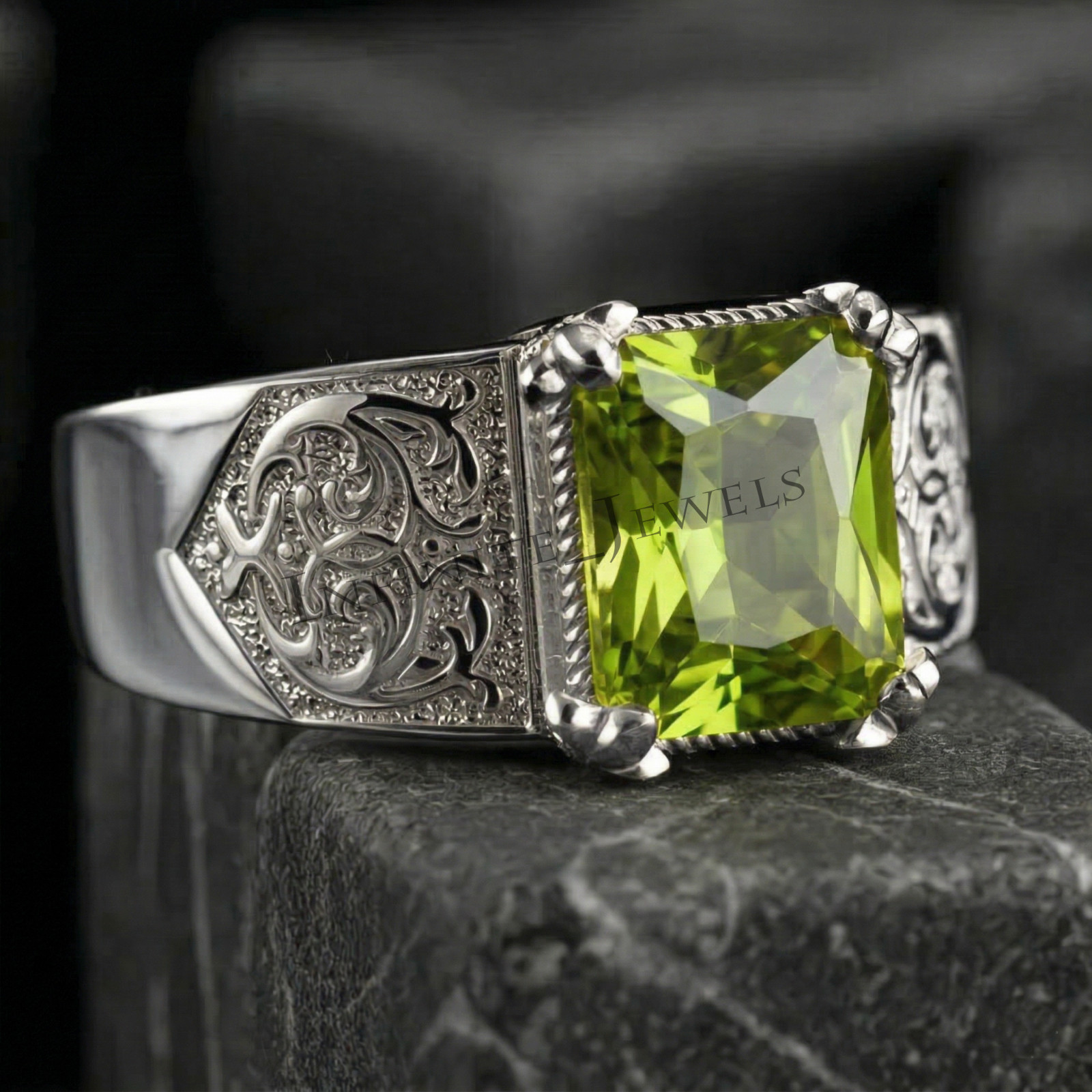 Peridot Ring for Men 925 Silver, Peridot Gemstone Ring Engagement Gift for Him