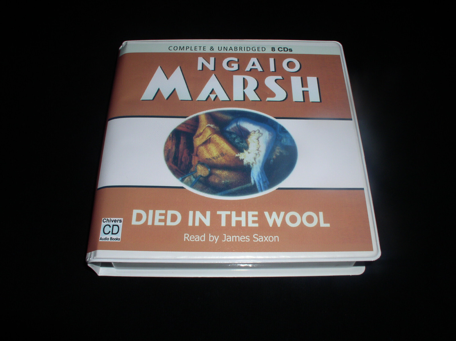Died in The Wool by Ngaio Marsh.  Unabridged on 8 CD's. Read by James Saxon.