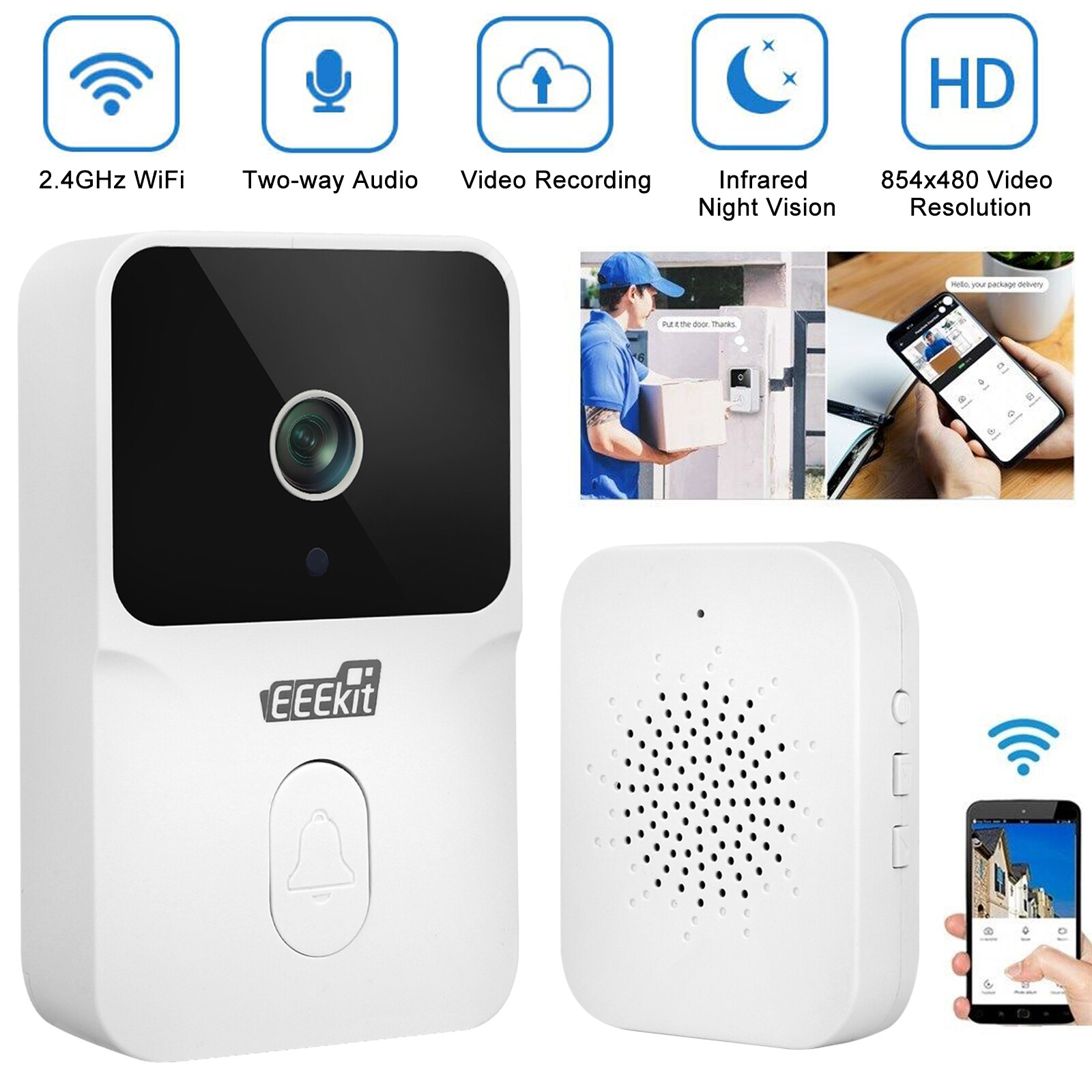 Smart Wireless WiFi Doorbell Intercom Video Recording Camera Door Bell Security
