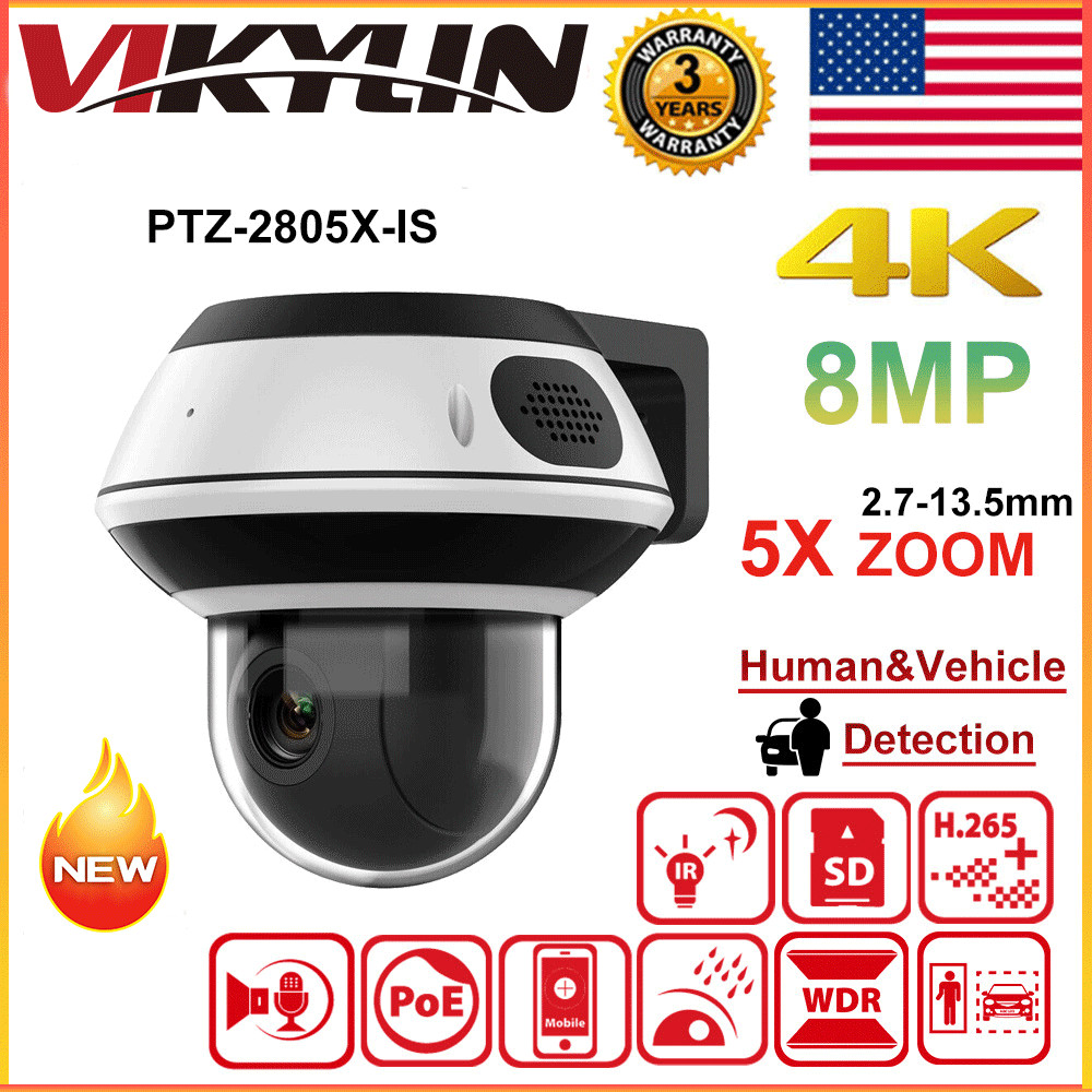 Vikylin 4K 8MP 5X Zoom IR POE Dome PTZ IP Camera 2 Way Talk Human/Vehicle Detect