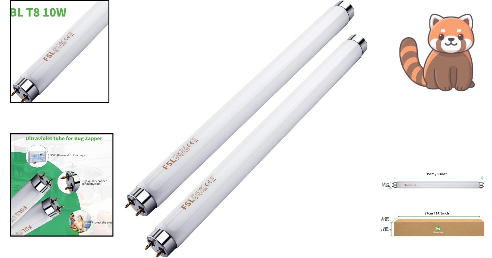 13'' Fluorescent Bug Zapper Replacement Tubes - 2-Pack, 10W Each for Efficiency