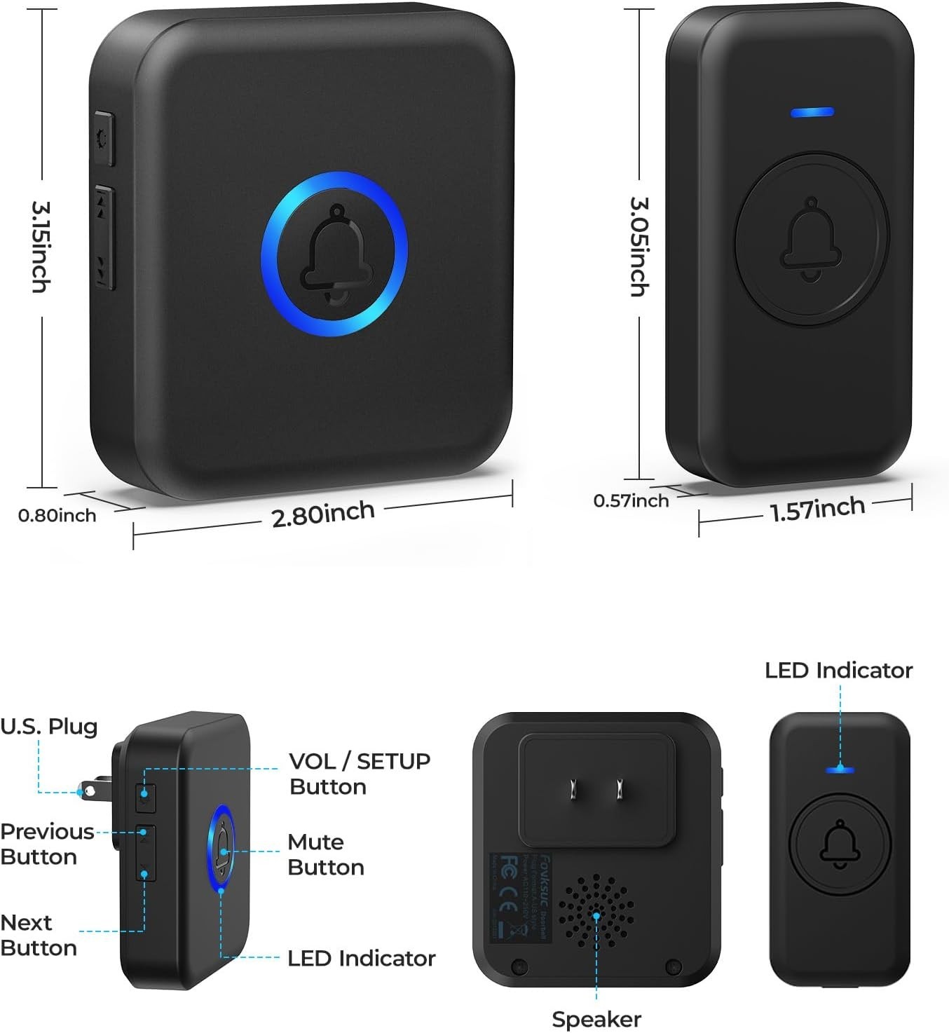 Waterproof Wireless Doorbell with 60 Chimes and Adjustable Volume - Easy Install