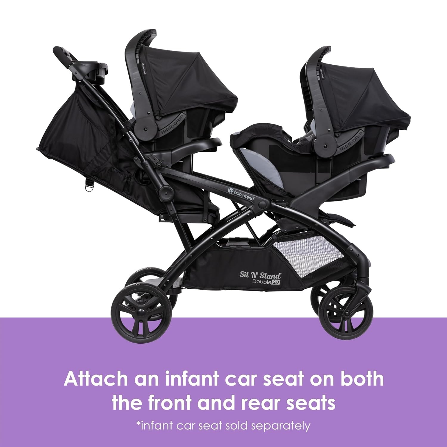 Sit N Stand Double Stroller Dash Black 5 Point Harness Adjustable Canopy