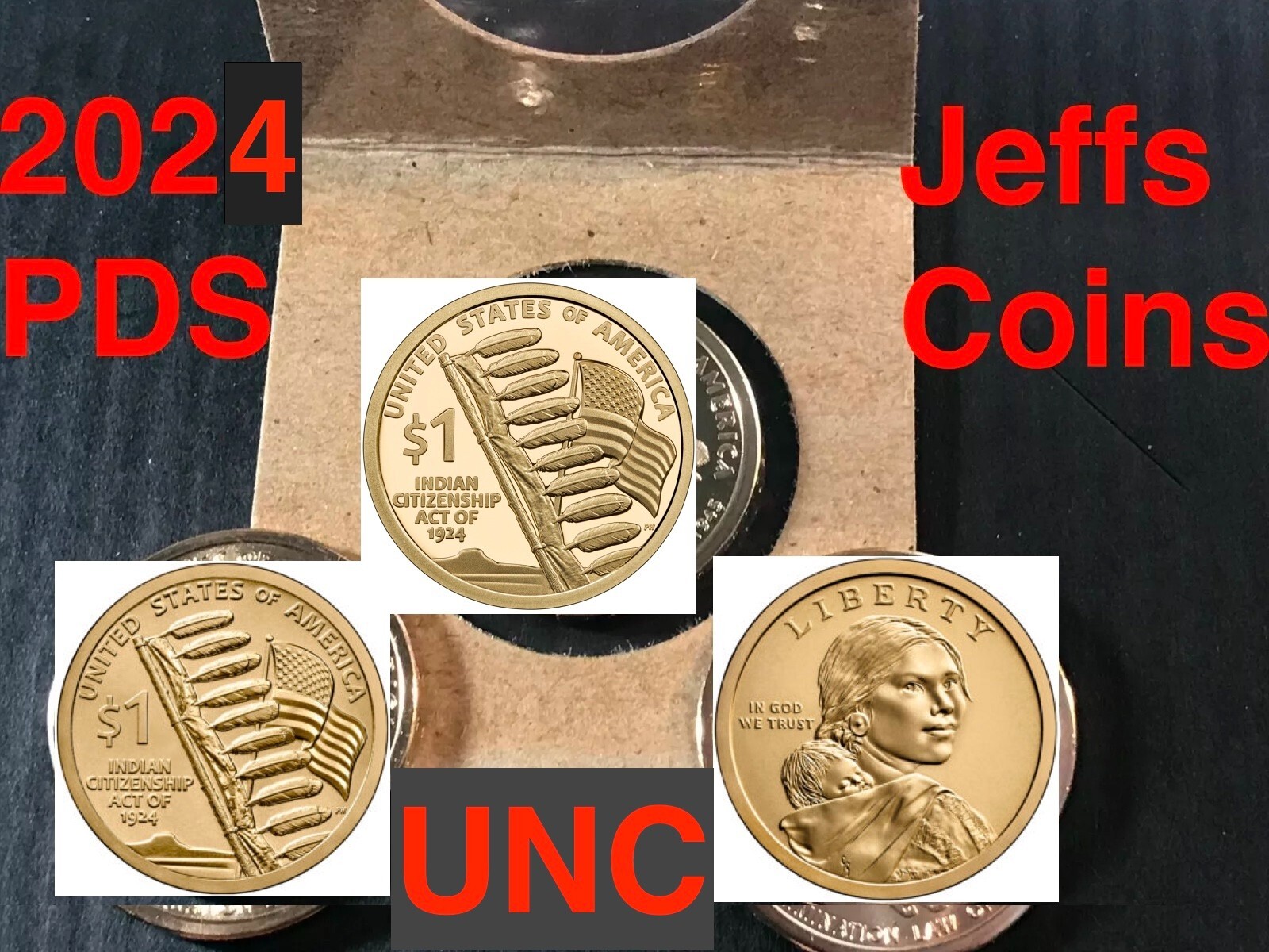 2024 PDS UNC MINT SET Indian Citizenship P D Sacagawea & S PROOF 3 Native Dollar